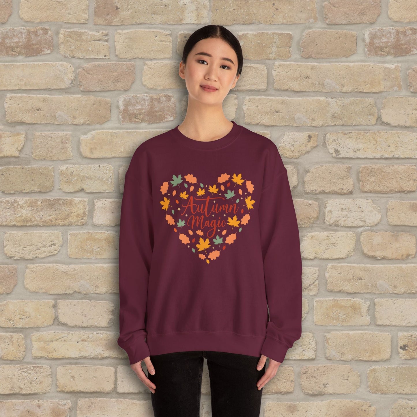 Graphic & Text Autumn Magic Heart Sweatshirt - Vibrant Styles