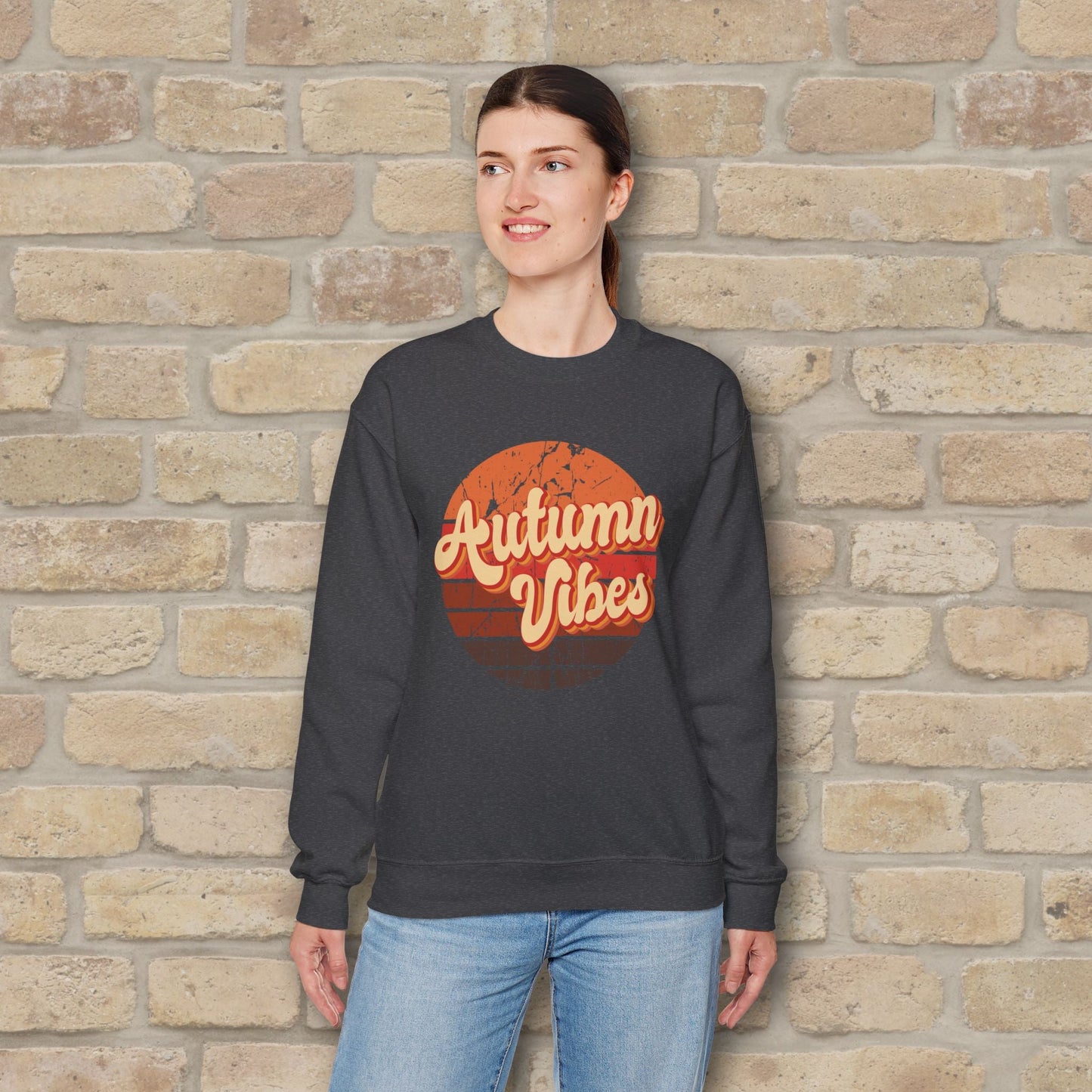 Graphic & Text Autumn Sunset Vibes Sweatshirt - Vibrant Styles