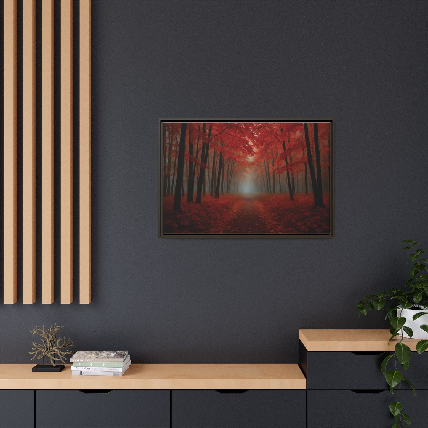 Canvas Autumn Woods Path Matte Canvas, Pinewood Framed - Vibrant Styles
