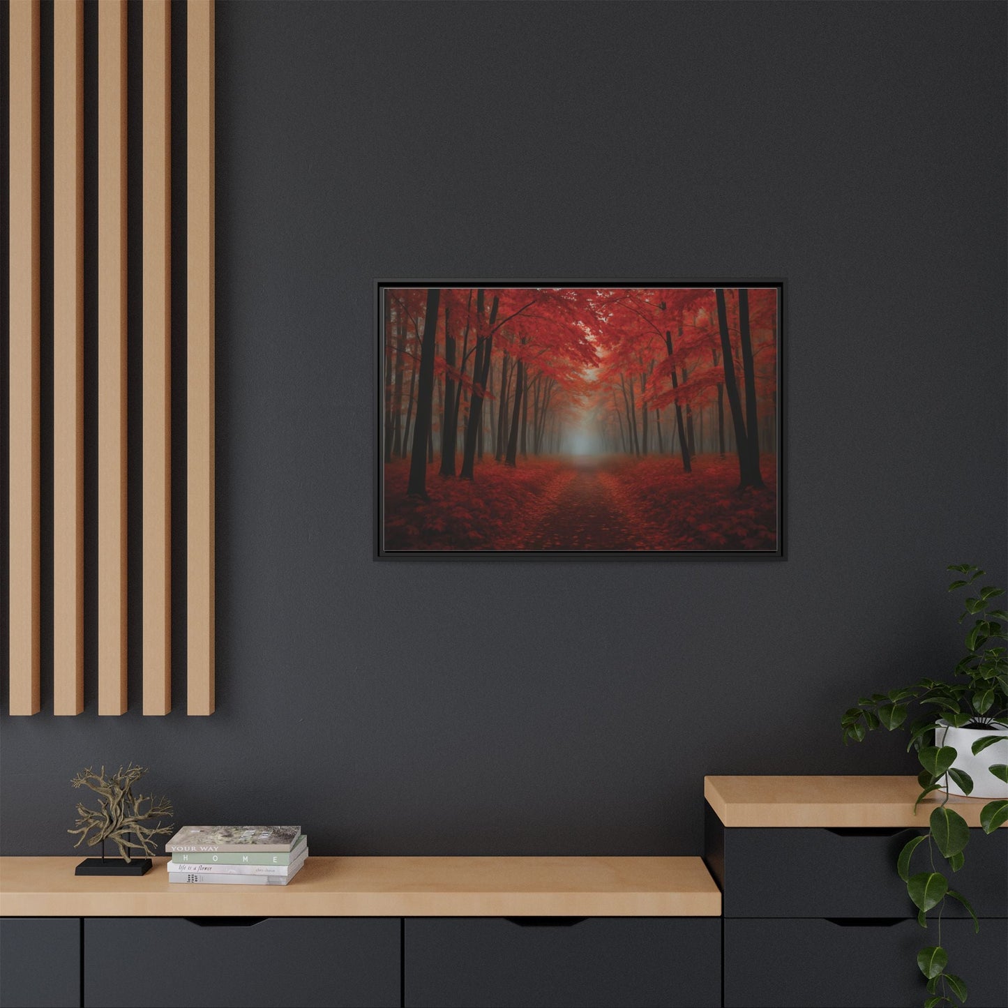Canvas Autumn Woods Path Matte Canvas, Pinewood Framed - Vibrant Styles