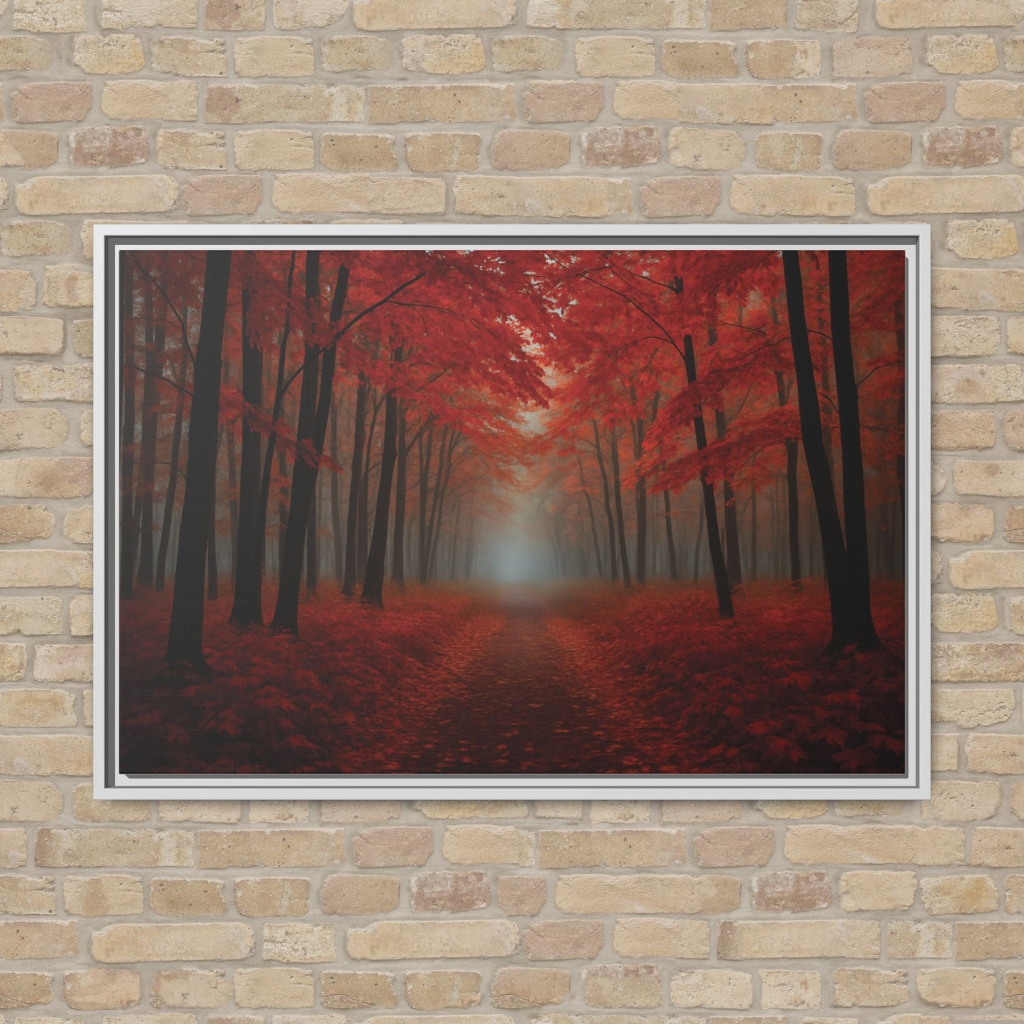 Canvas Autumn Woods Path Matte Canvas, Pinewood Framed - Vibrant Styles