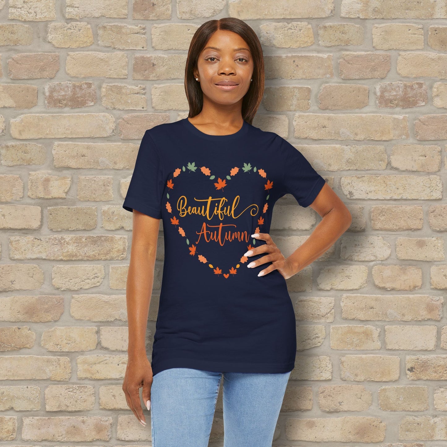 Graphic & Text Beautiful Autumn Heart Tee - Vibrant Styles