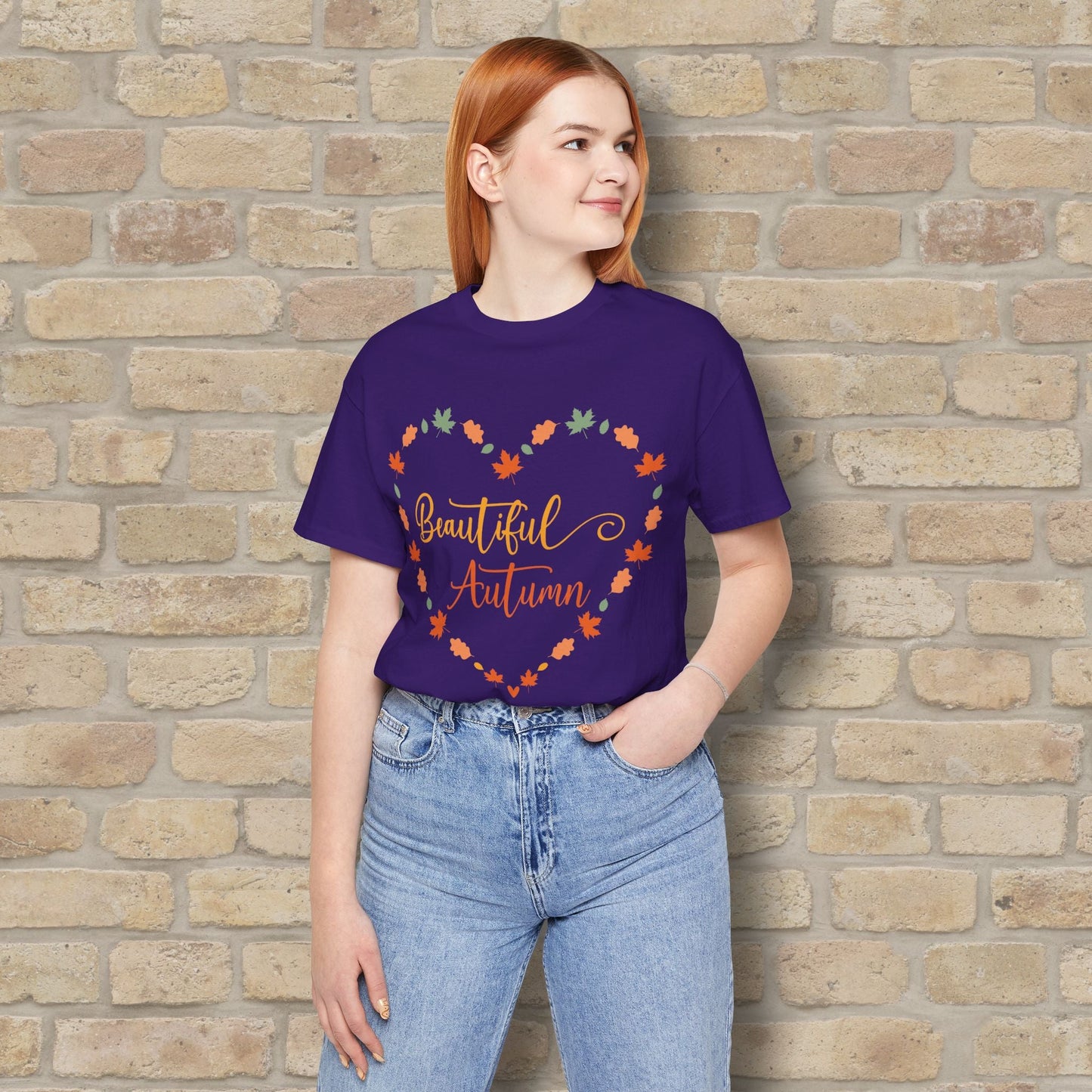 Graphic & Text Beautiful Autumn Heart Tee - Vibrant Styles