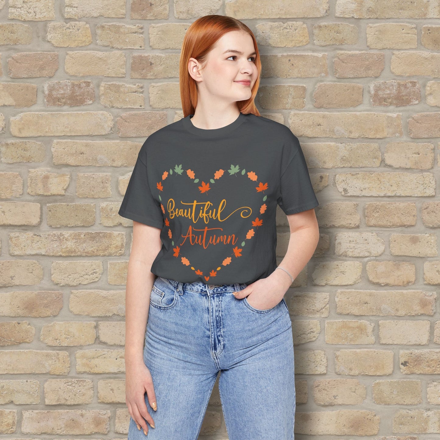 Graphic & Text Beautiful Autumn Heart Tee - Vibrant Styles