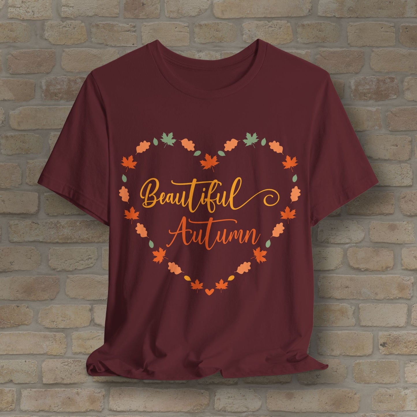Graphic & Text Beautiful Autumn Heart Tee - Vibrant Styles