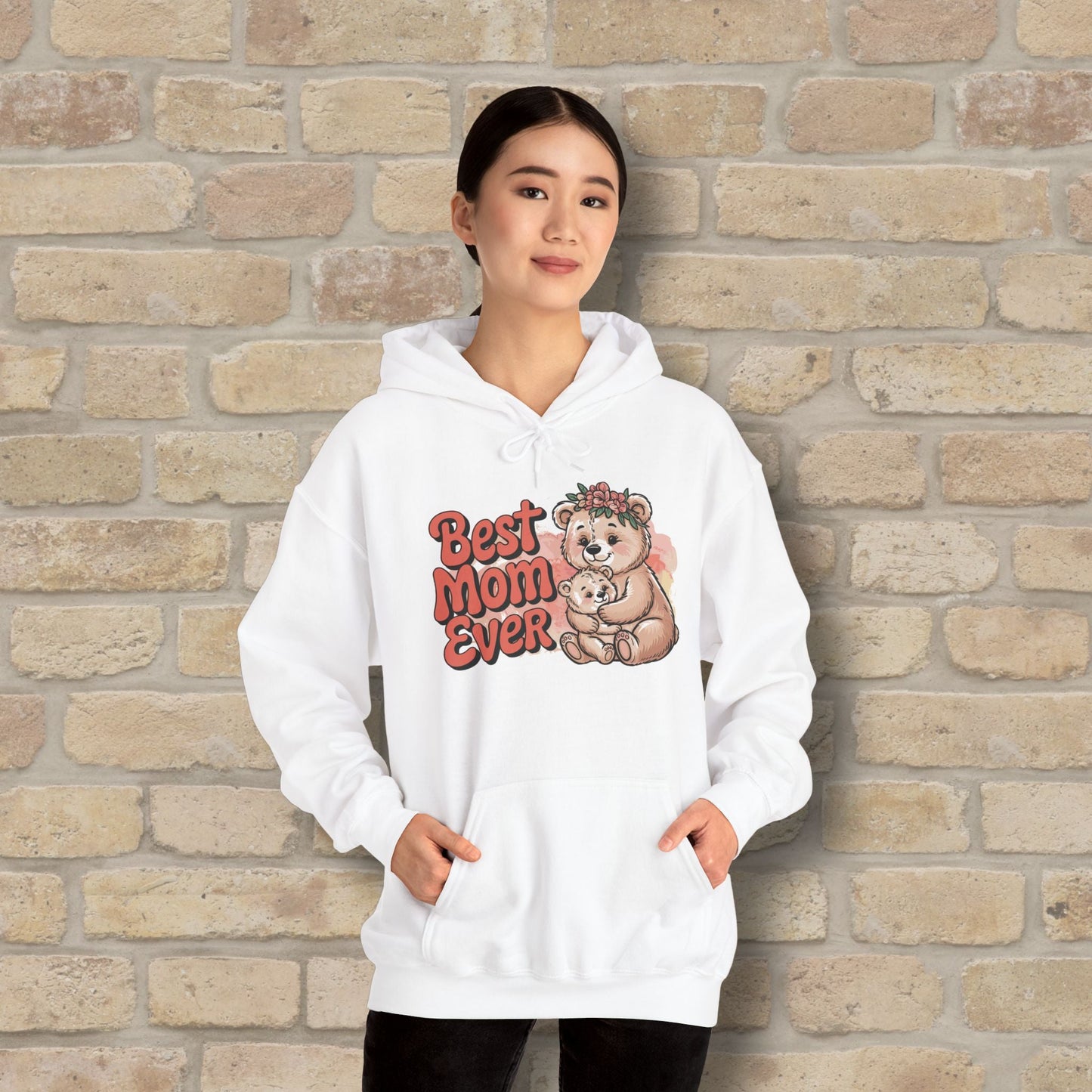 Graphic & Text Best Mom Ever Bears Pullover Hoodie - Vibrant Styles