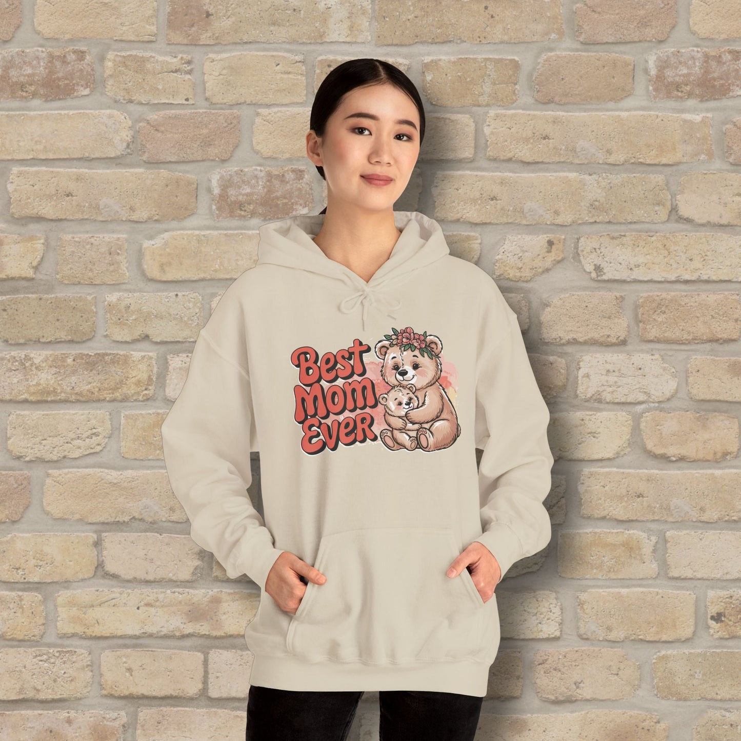 Graphic & Text Best Mom Ever Bears Pullover Hoodie - Vibrant Styles