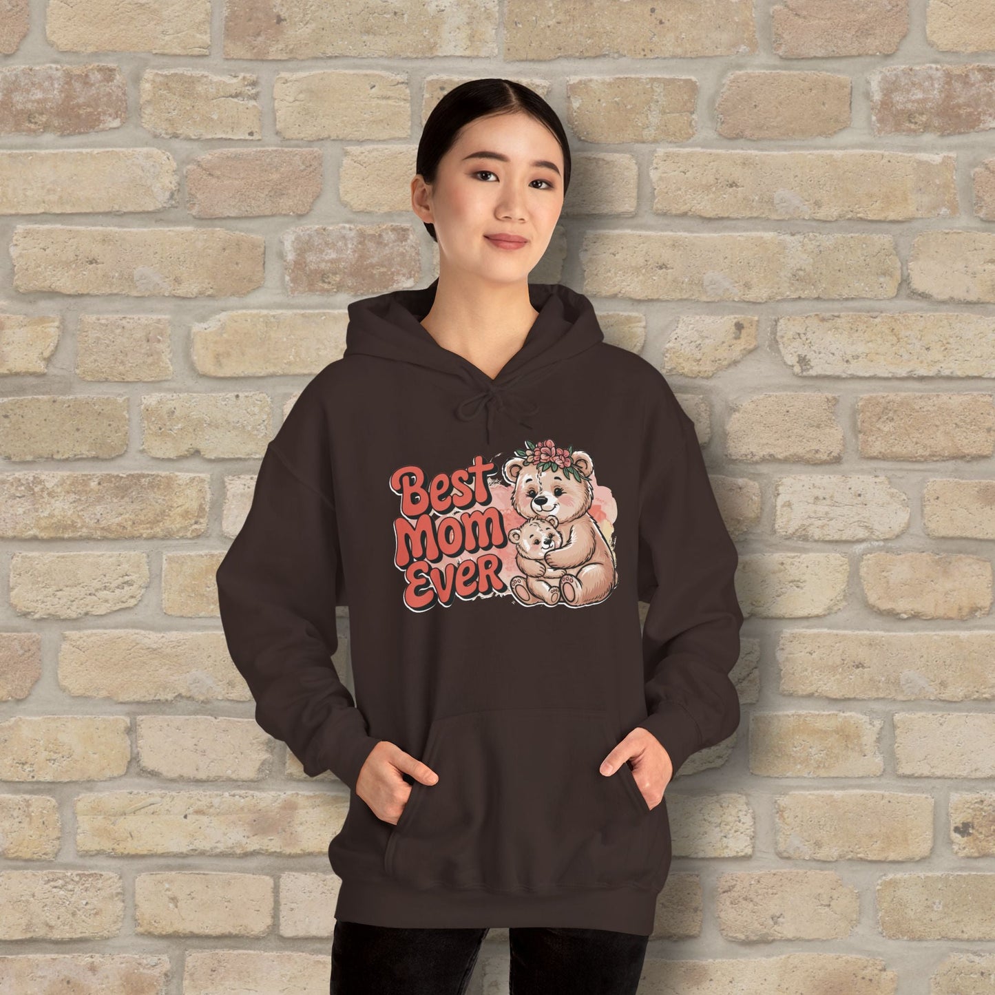 Graphic & Text Best Mom Ever Bears Pullover Hoodie - Vibrant Styles