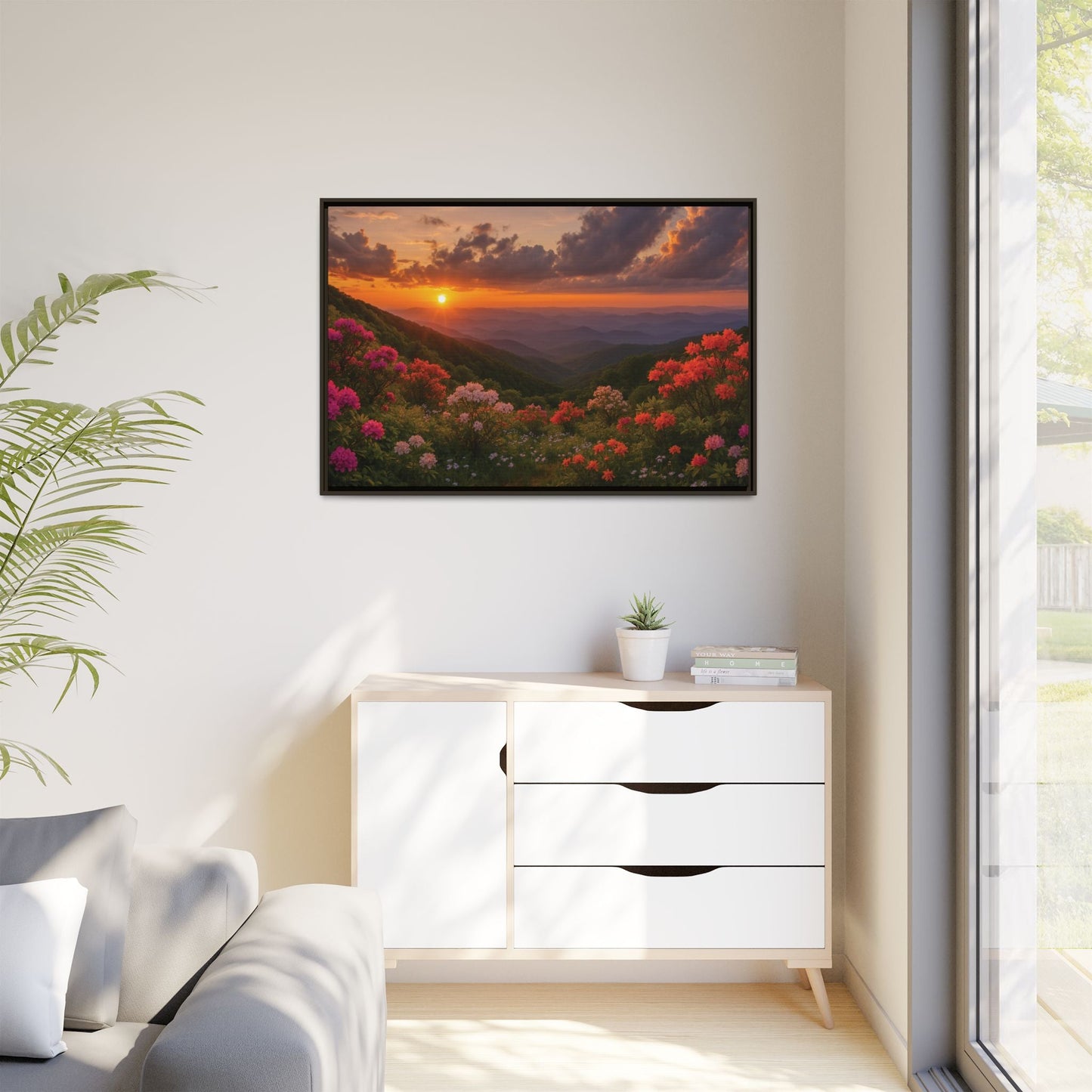 Canvas Blue Ridge Bloom at Sunset Matte Canvas, Pinewood Framed - Vibrant Styles