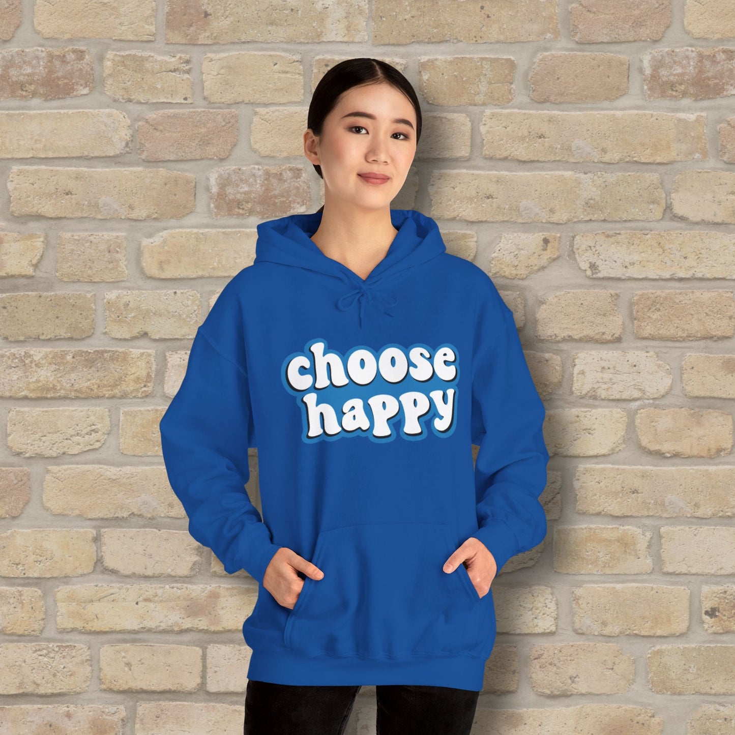 Text Only Choose Happy Pullover Hoodie - Vibrant Styles