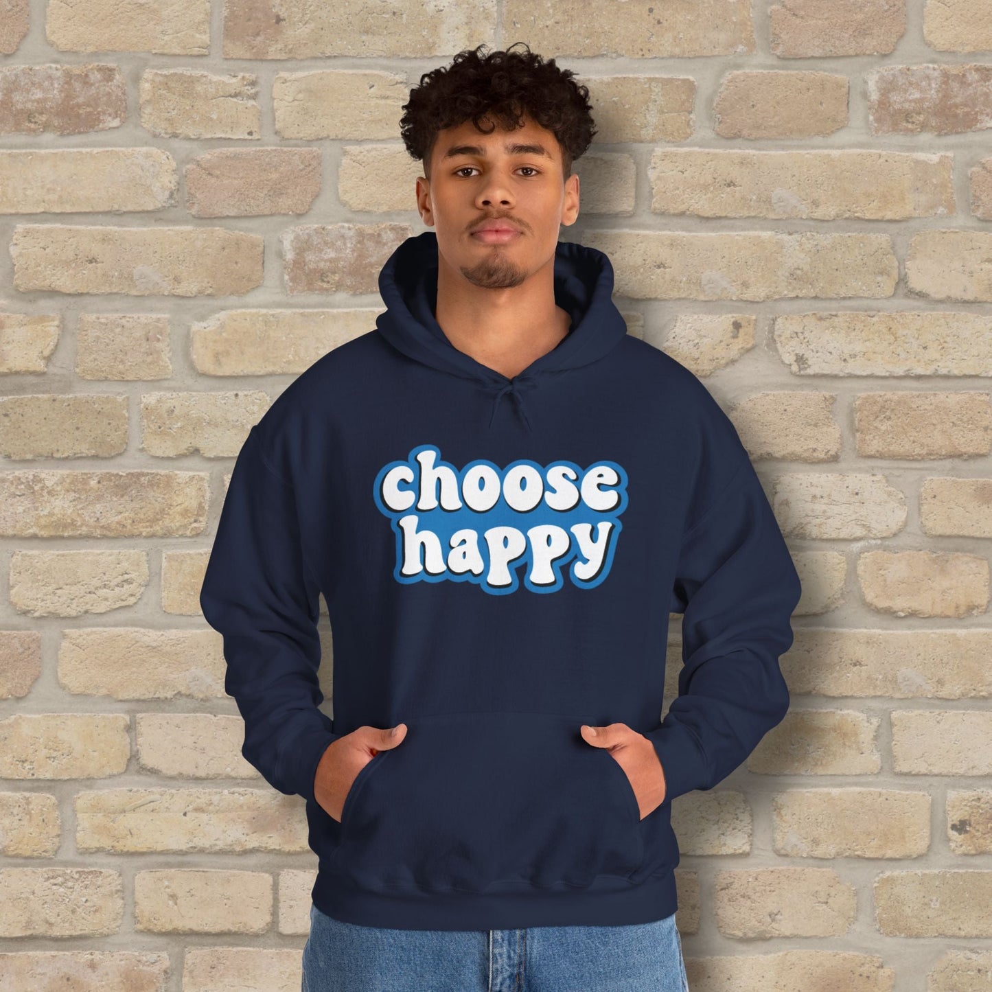 Text Only Choose Happy Pullover Hoodie - Vibrant Styles
