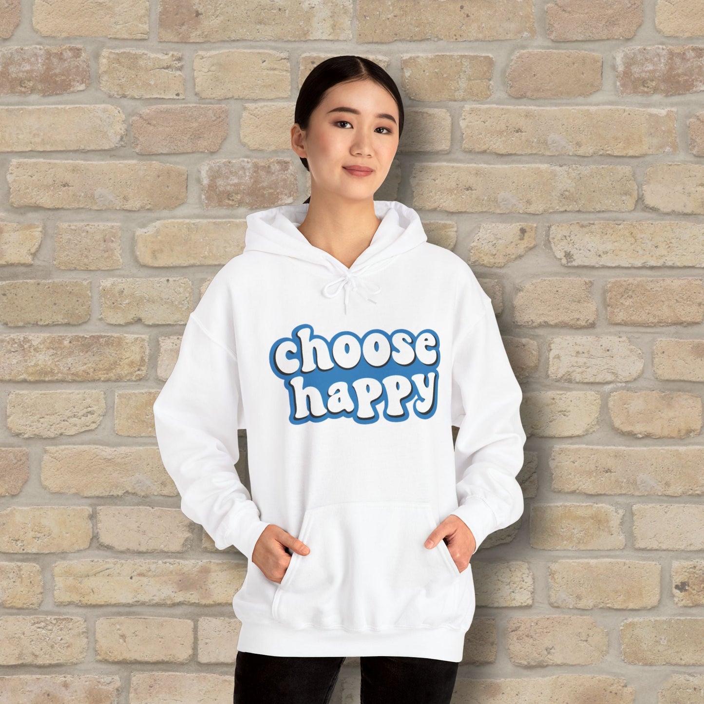 Text Only Choose Happy Pullover Hoodie - Vibrant Styles