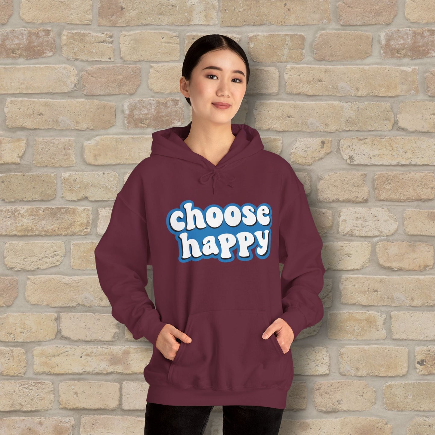 Text Only Choose Happy Pullover Hoodie - Vibrant Styles