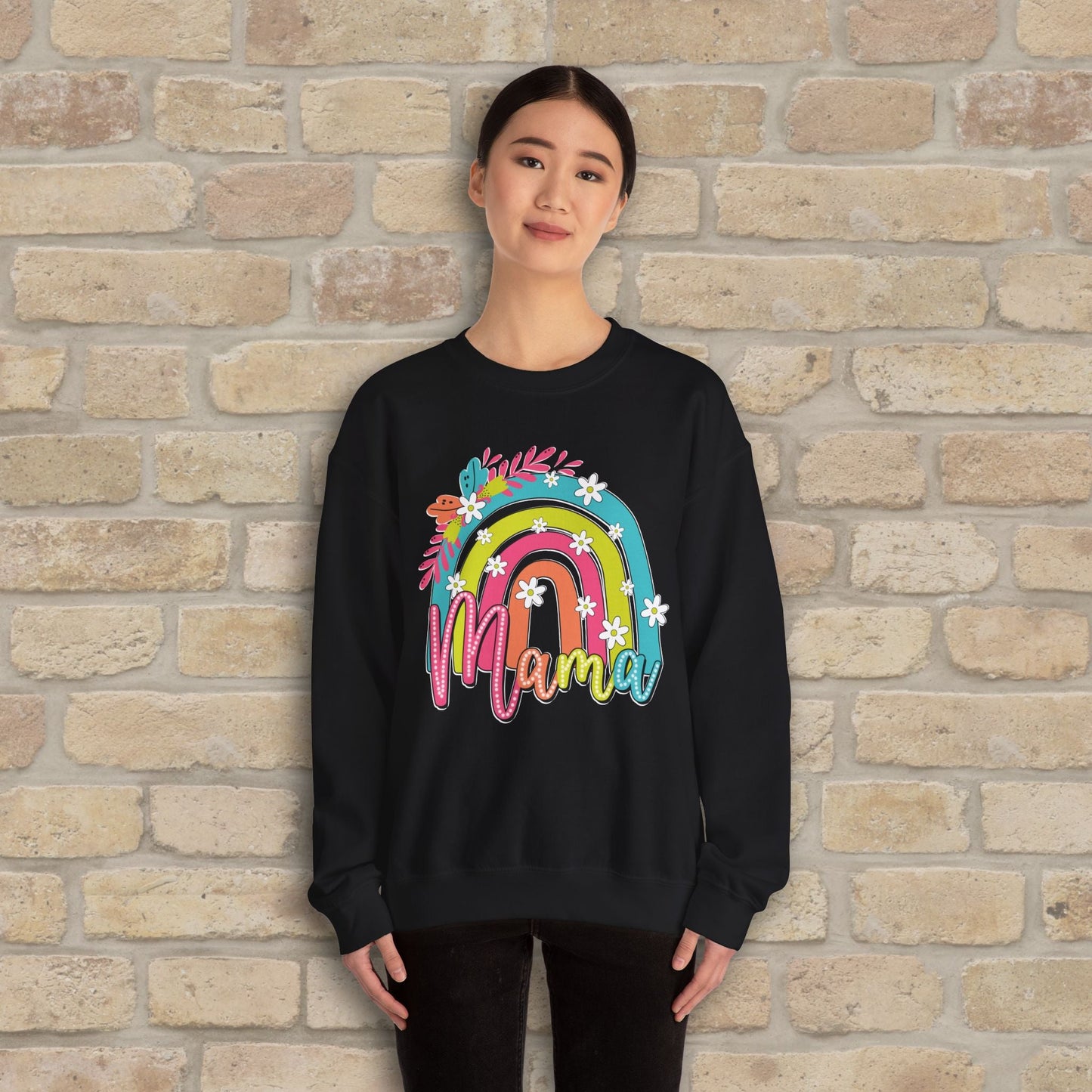 Graphic & Text Floral Rainbow Mama Sweatshirt - Vibrant Styles