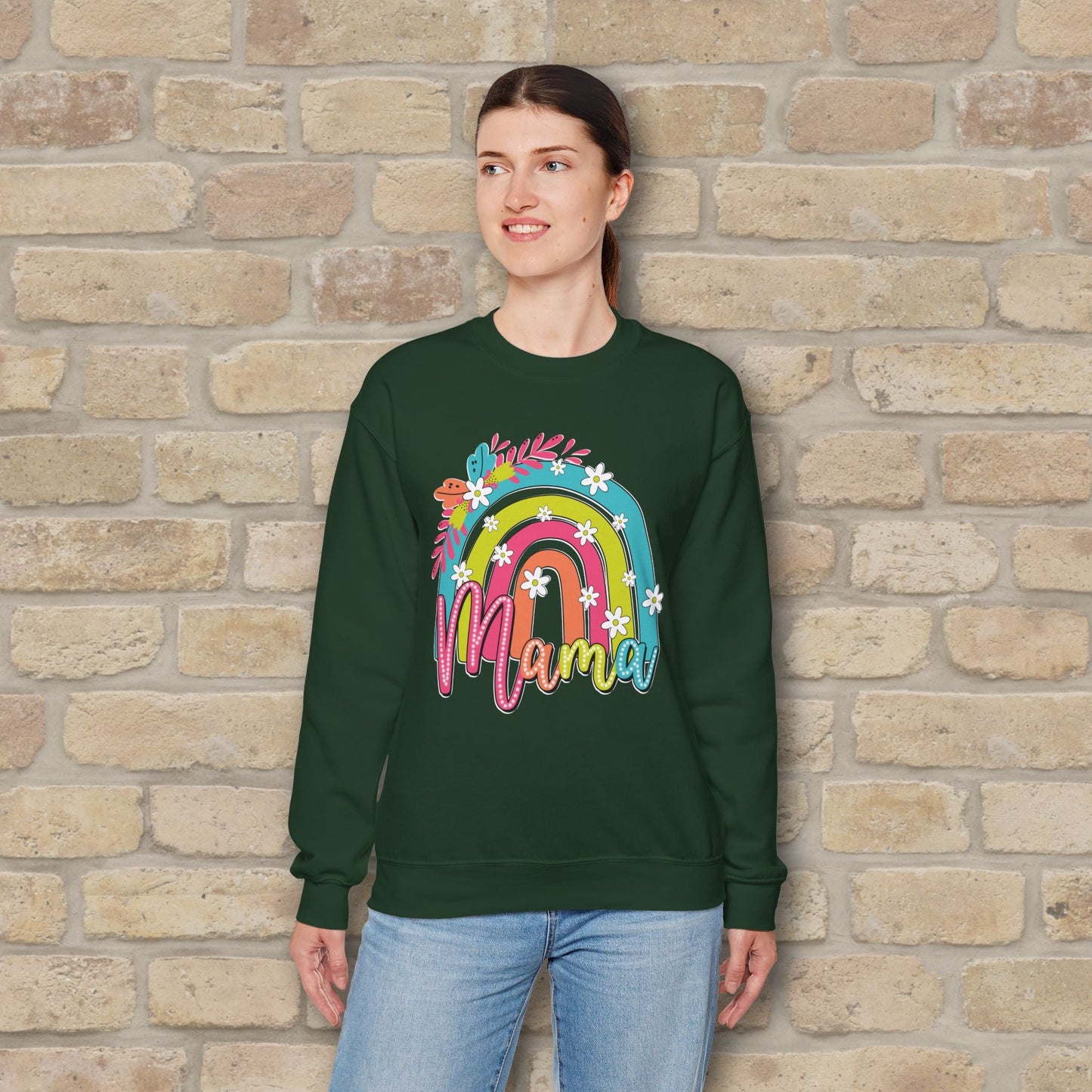 Graphic & Text Floral Rainbow Mama Sweatshirt - Vibrant Styles