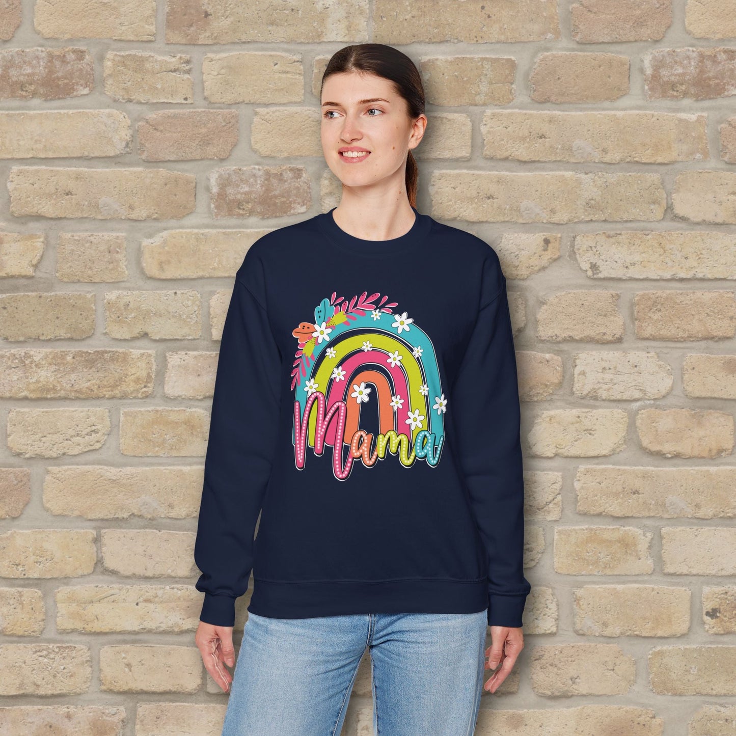 Graphic & Text Floral Rainbow Mama Sweatshirt - Vibrant Styles