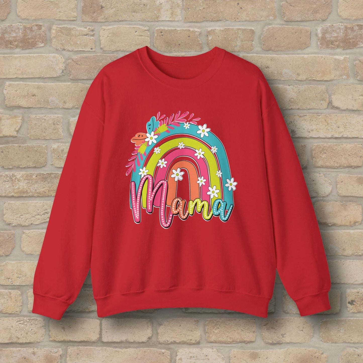 Graphic & Text Floral Rainbow Mama Sweatshirt - Vibrant Styles
