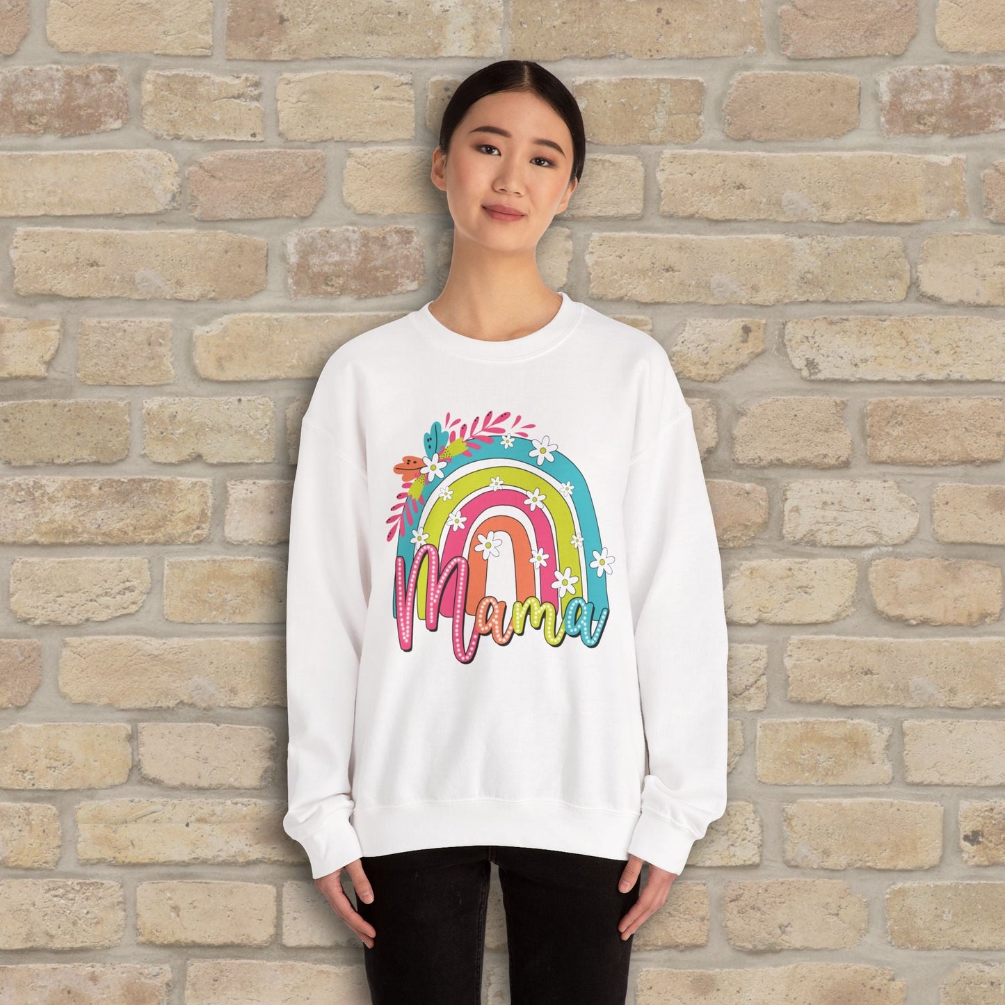 Graphic & Text Floral Rainbow Mama Sweatshirt - Vibrant Styles