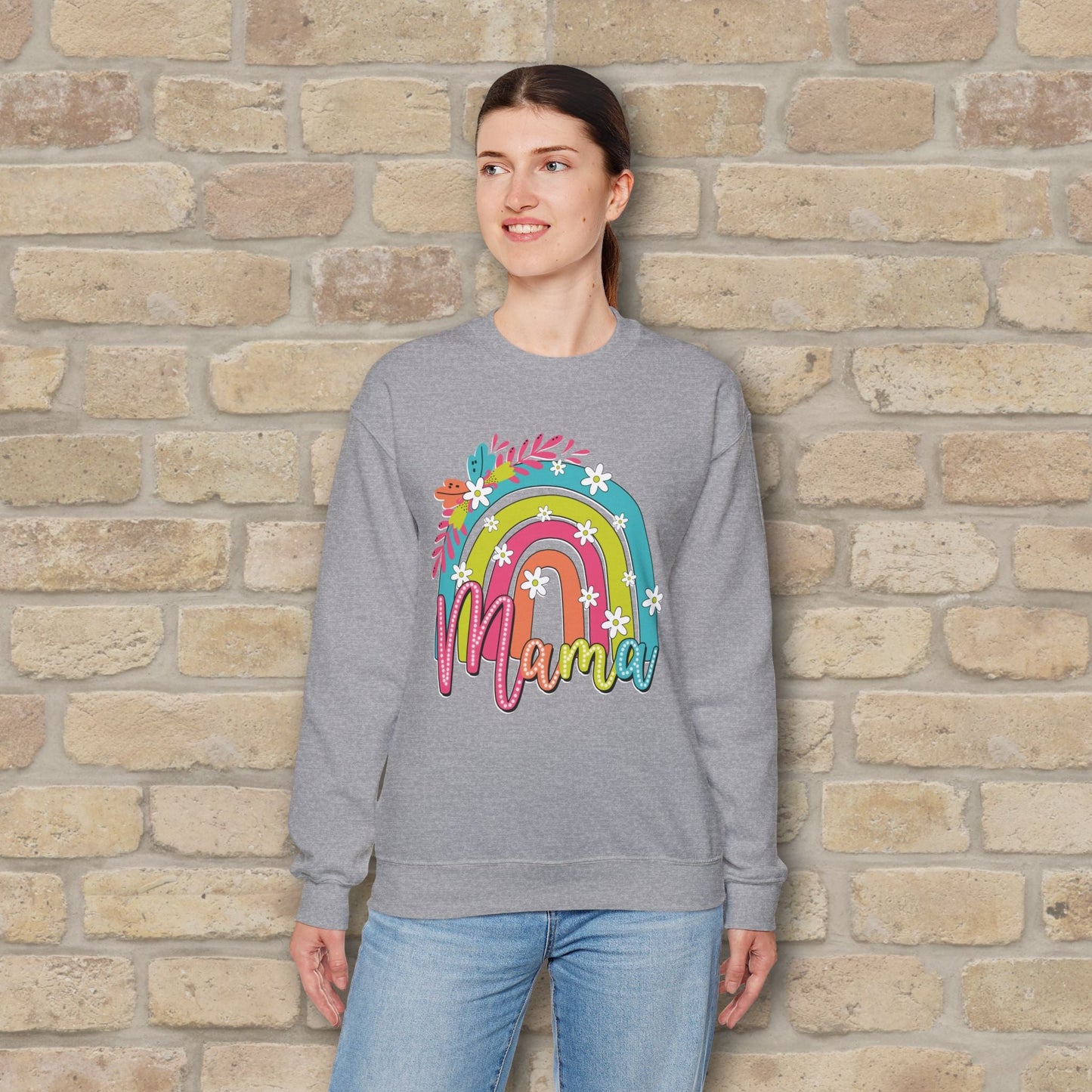 Graphic & Text Floral Rainbow Mama Sweatshirt - Vibrant Styles