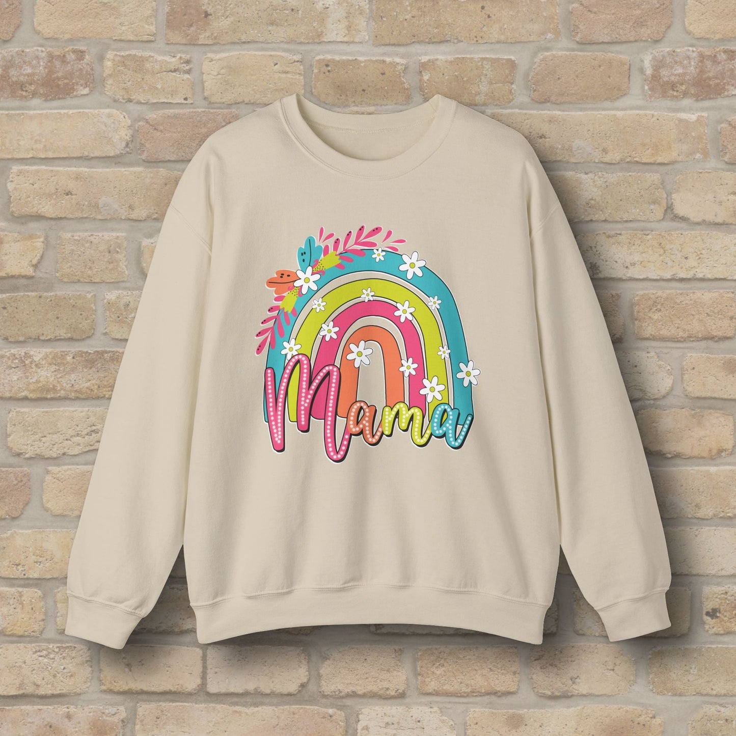 Graphic & Text Floral Rainbow Mama Sweatshirt - Vibrant Styles