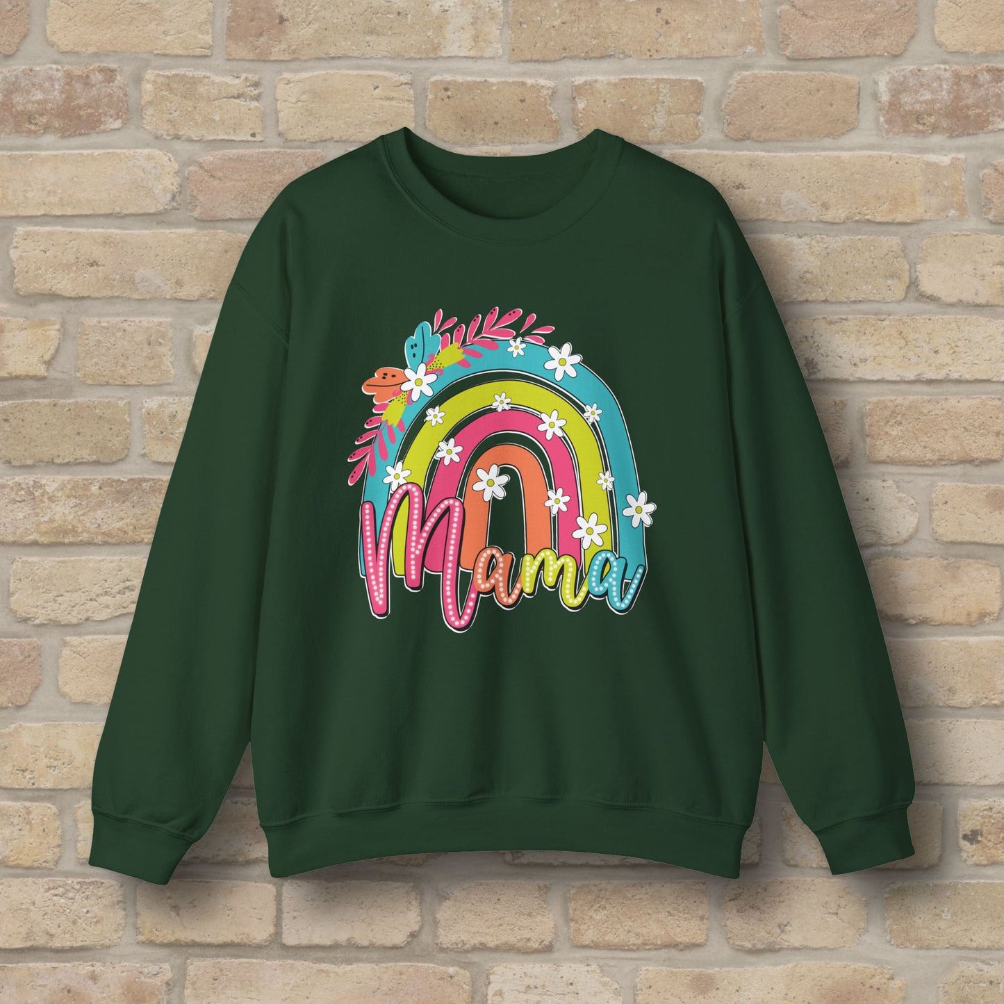 Graphic & Text Floral Rainbow Mama Sweatshirt - Vibrant Styles