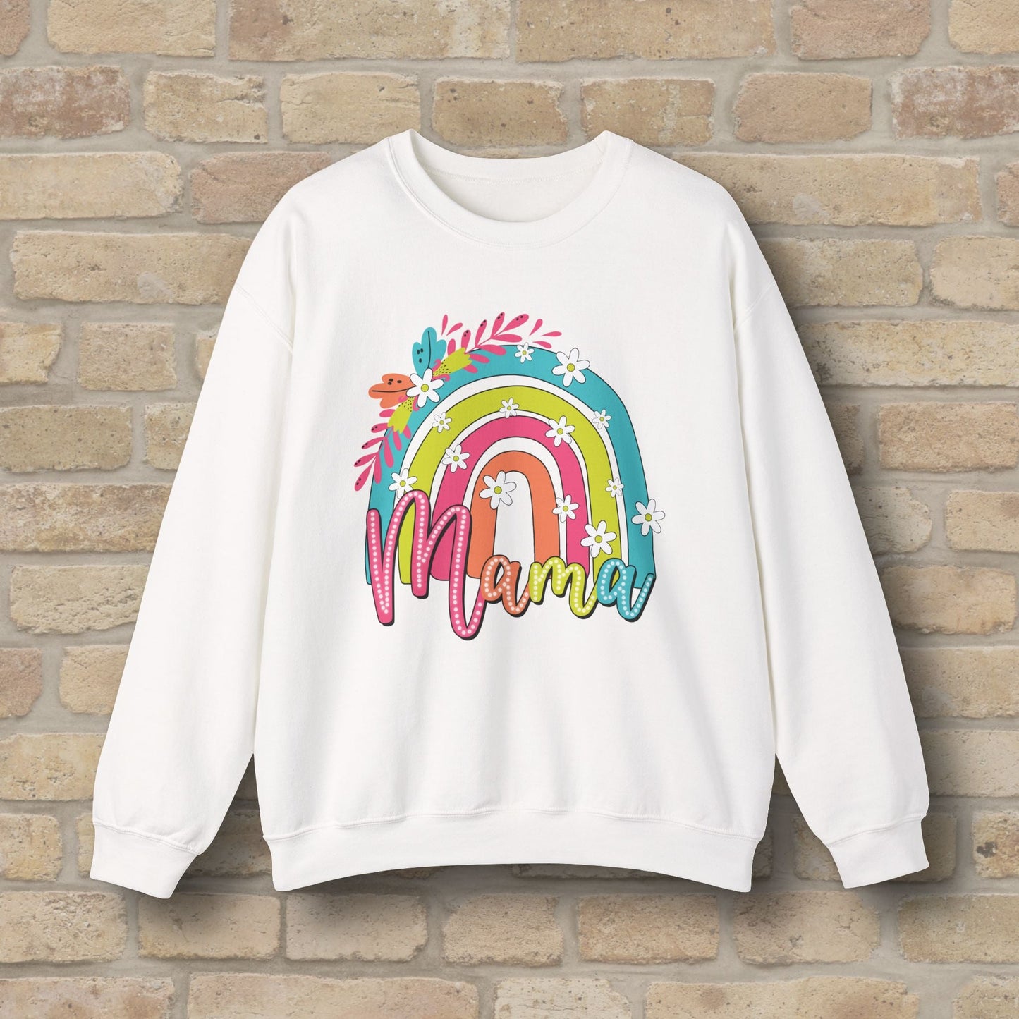 Graphic & Text Floral Rainbow Mama Sweatshirt - Vibrant Styles