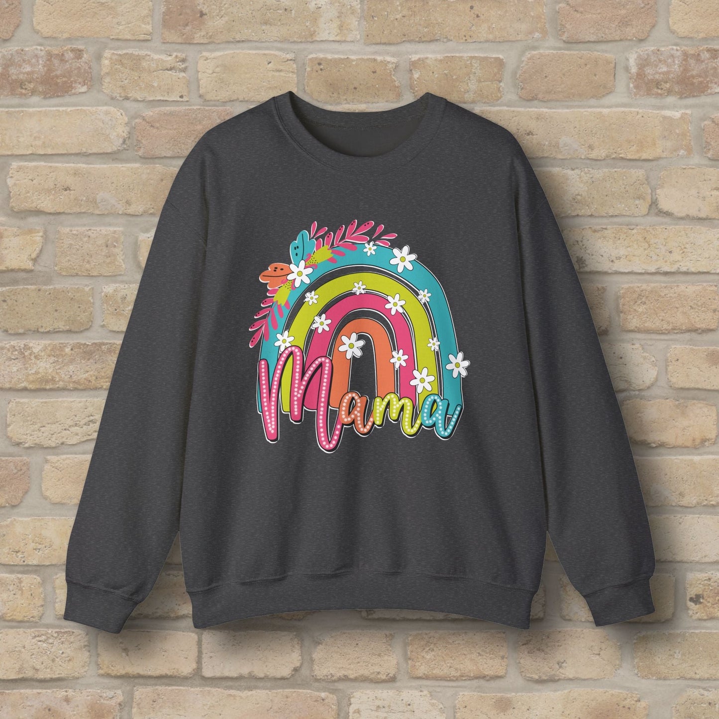 Graphic & Text Floral Rainbow Mama Sweatshirt - Vibrant Styles
