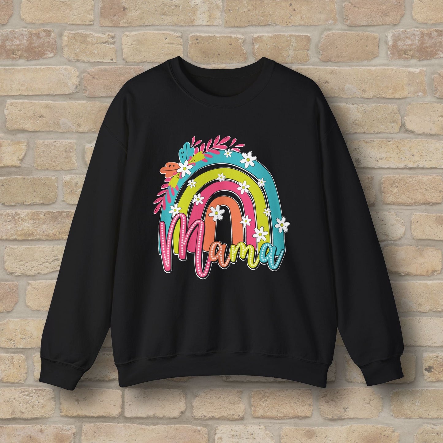 Graphic & Text Floral Rainbow Mama Sweatshirt - Vibrant Styles