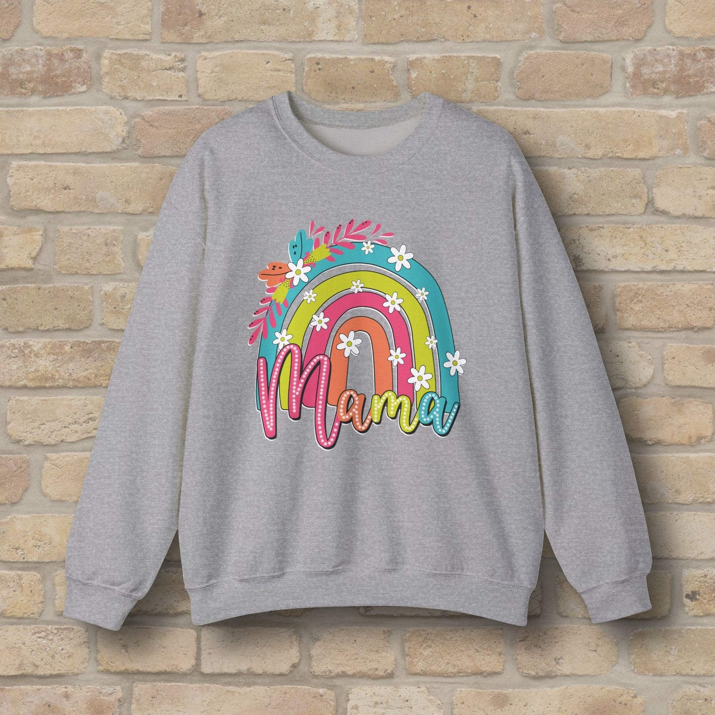Graphic & Text Floral Rainbow Mama Sweatshirt - Vibrant Styles