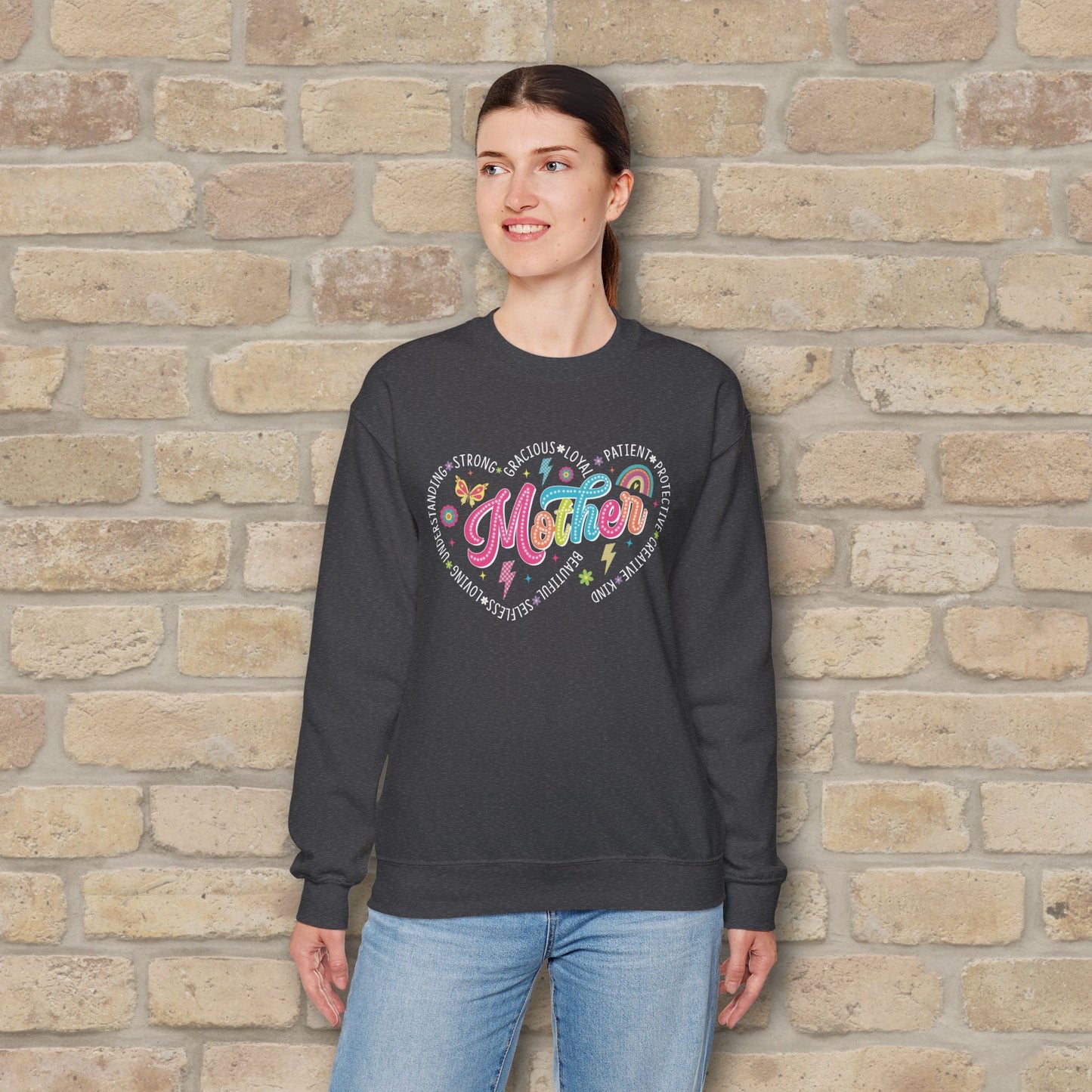 Mostly Text Mama Heart Quotes Sweatshirt - Vibrant Styles