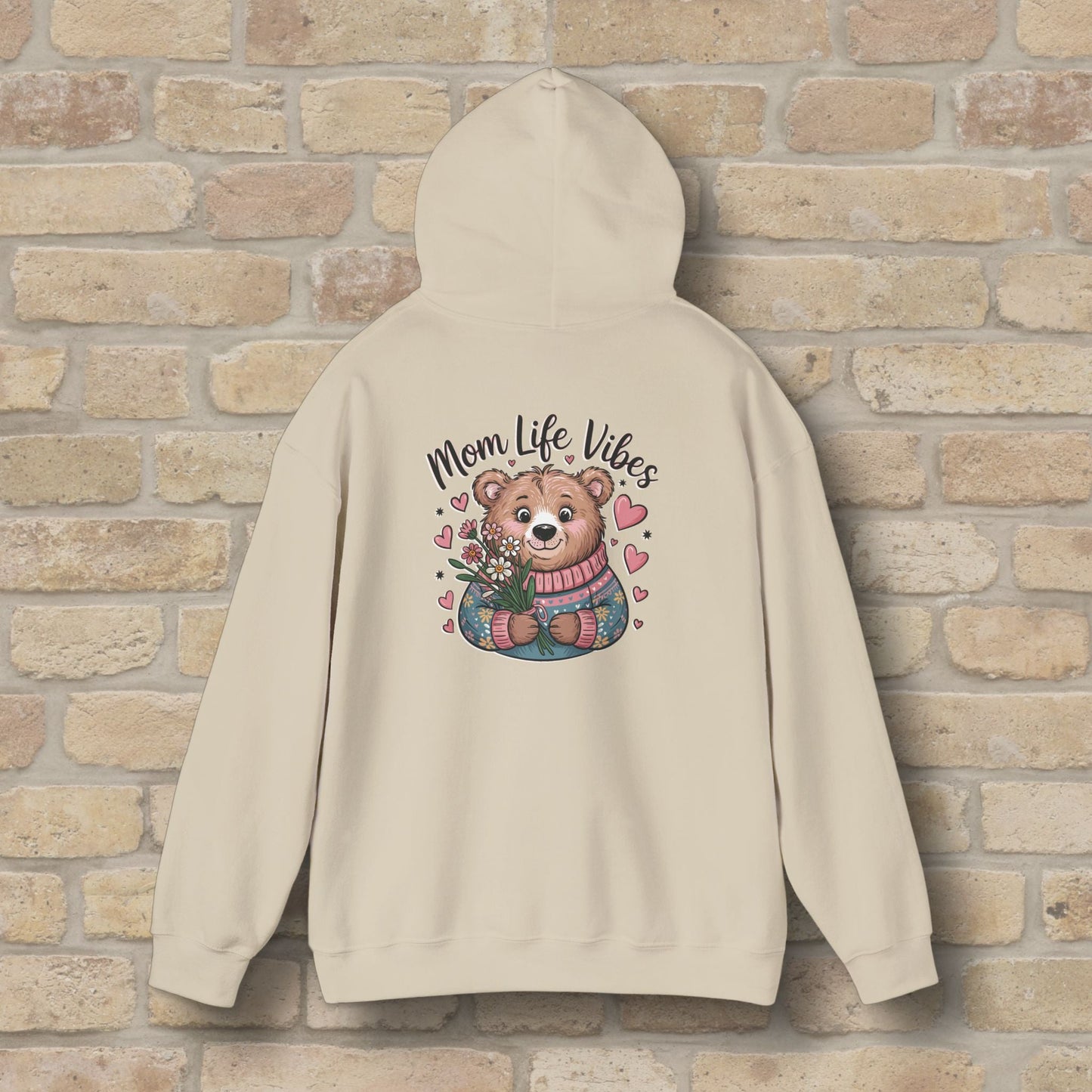 Graphic & Text Mom Bear Life Vibes Pullover Hoodie - Vibrant Styles