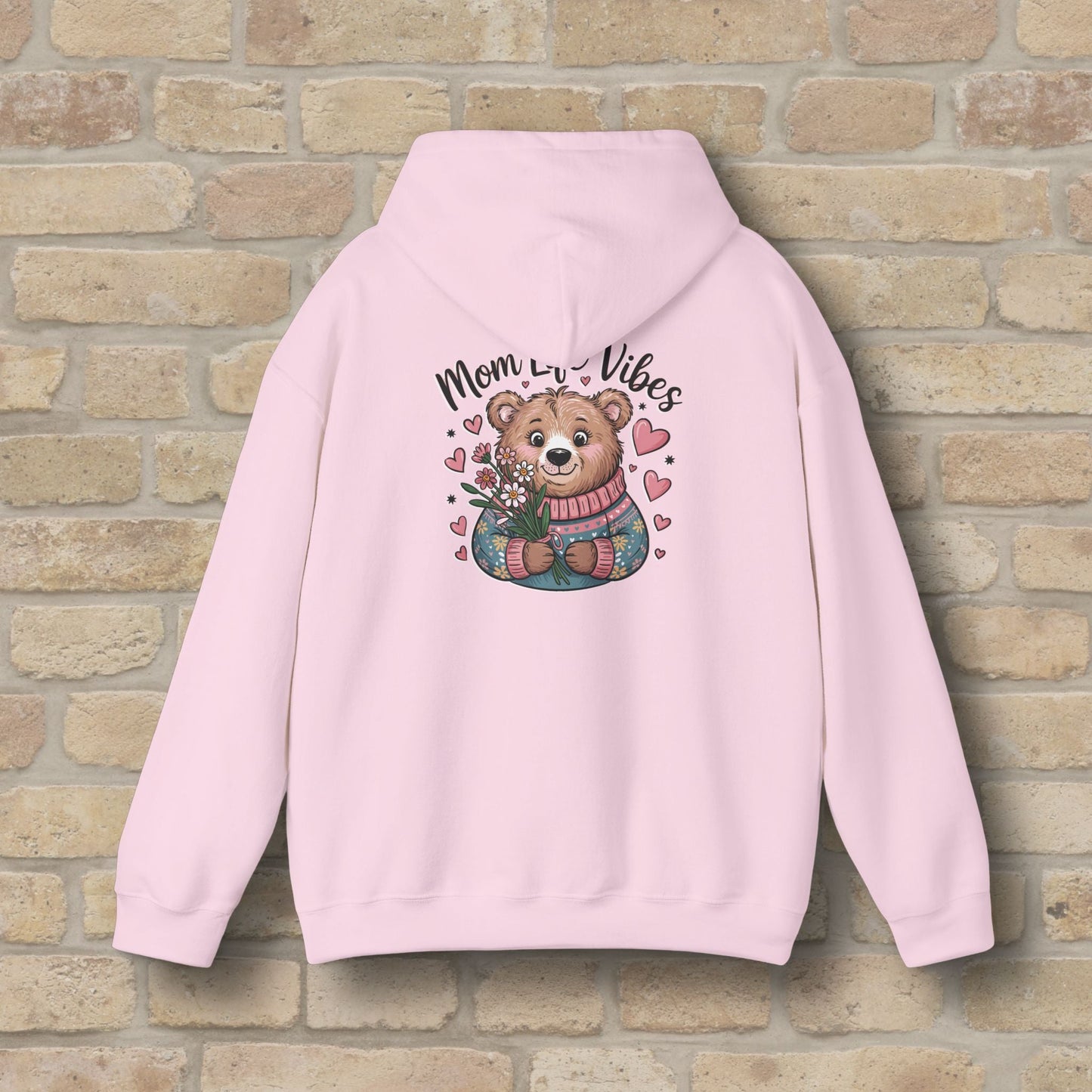 Graphic & Text Mom Bear Life Vibes Pullover Hoodie - Vibrant Styles