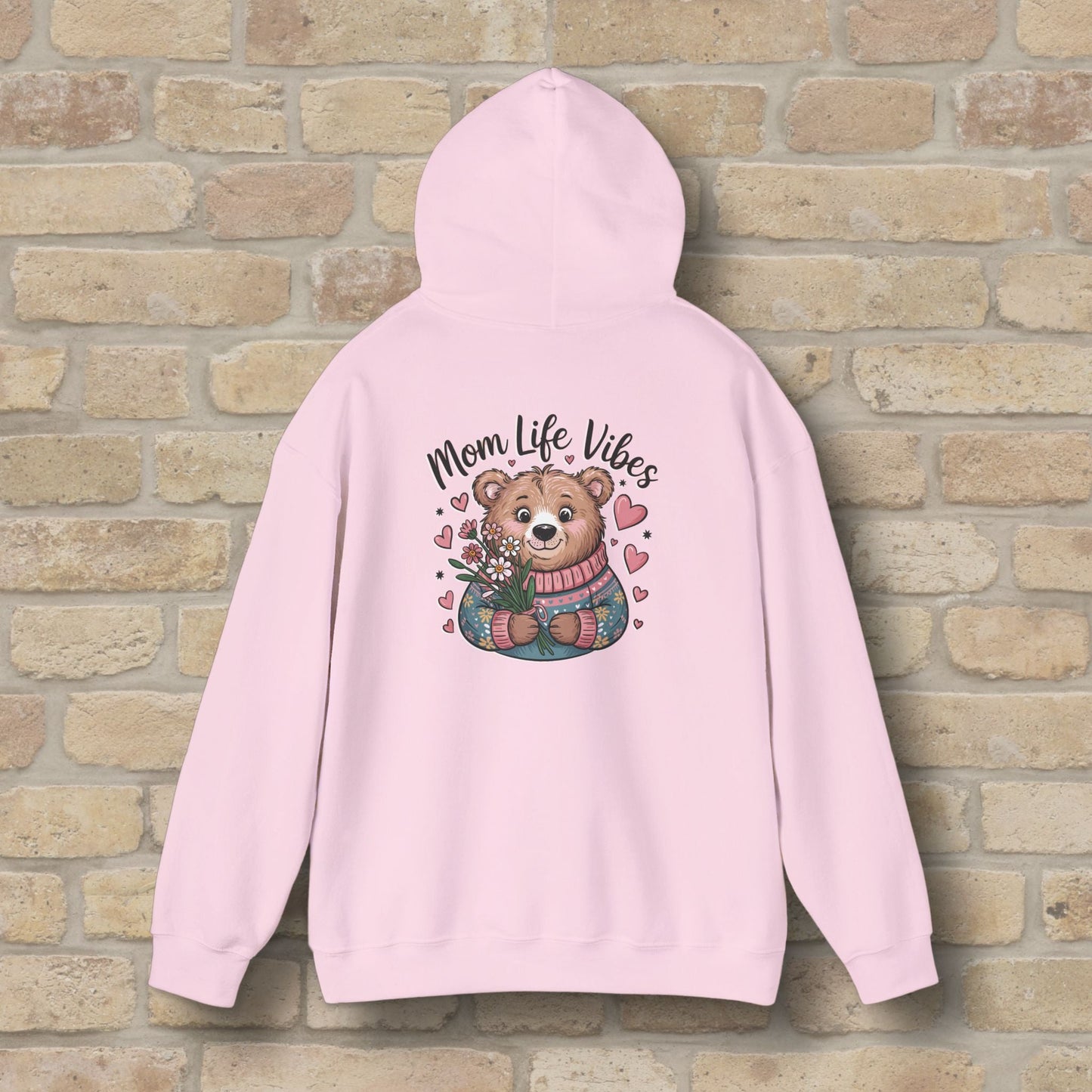 Graphic & Text Mom Bear Life Vibes Pullover Hoodie - Vibrant Styles
