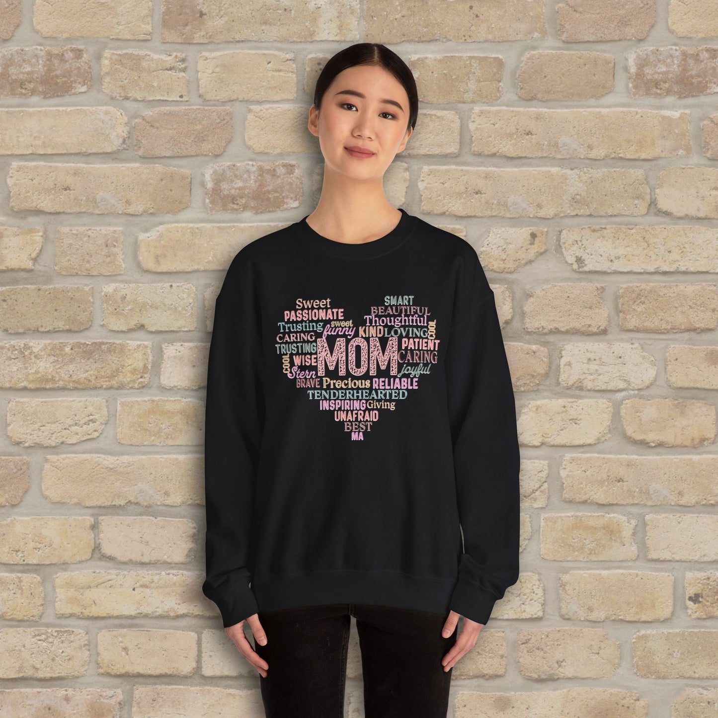 Text Only Mom Heart Shaped Attributes Sweatshirt - Vibrant Styles