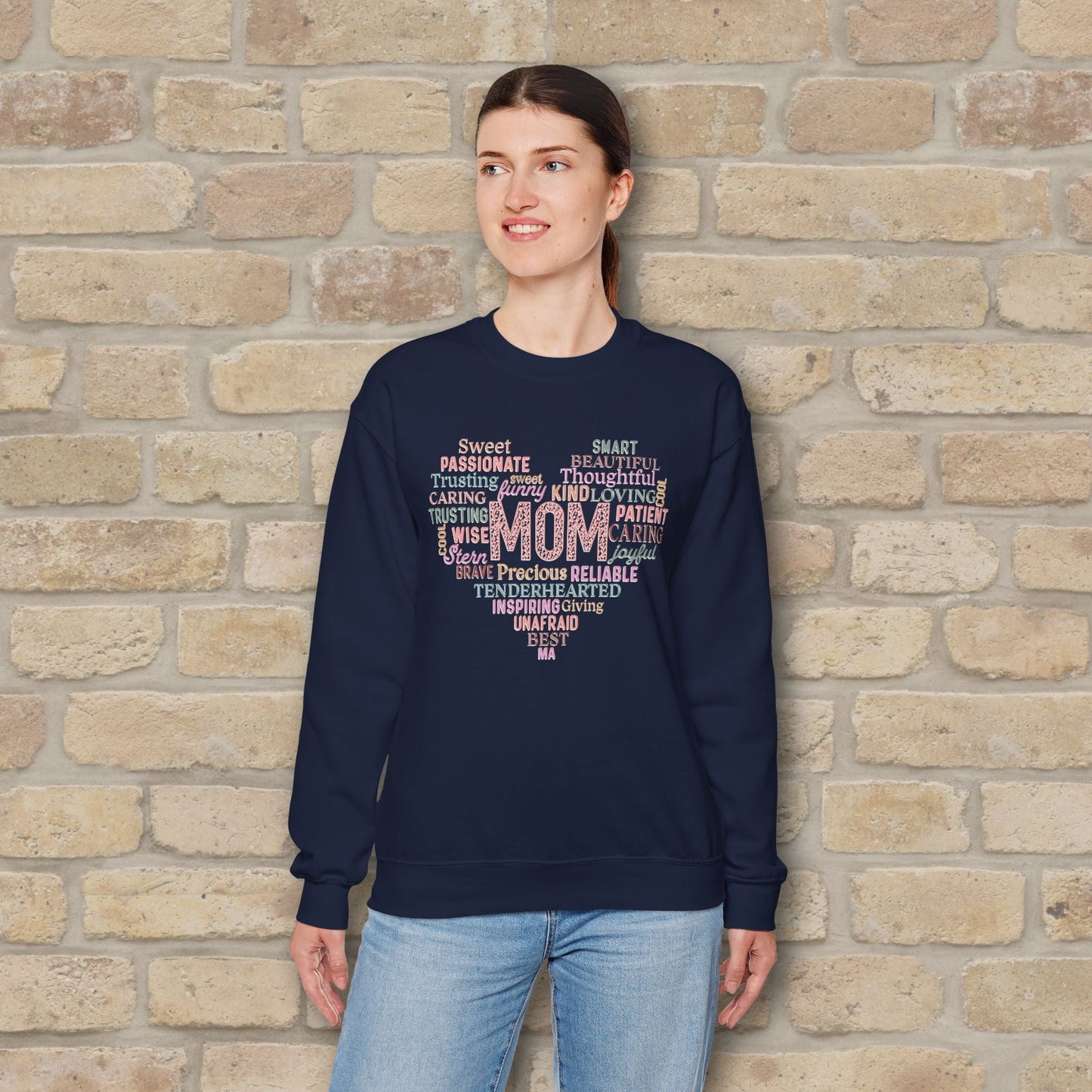 Text Only Mom Heart Shaped Attributes Sweatshirt - Vibrant Styles