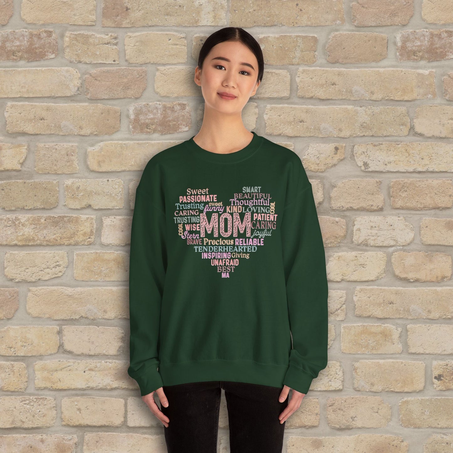 Text Only Mom Heart Shaped Attributes Sweatshirt - Vibrant Styles