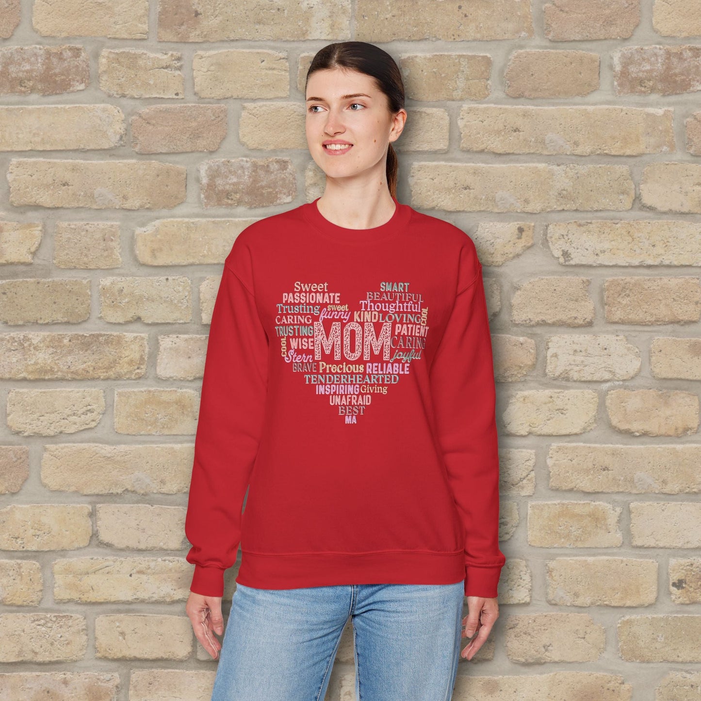 Text Only Mom Heart Shaped Attributes Sweatshirt - Vibrant Styles