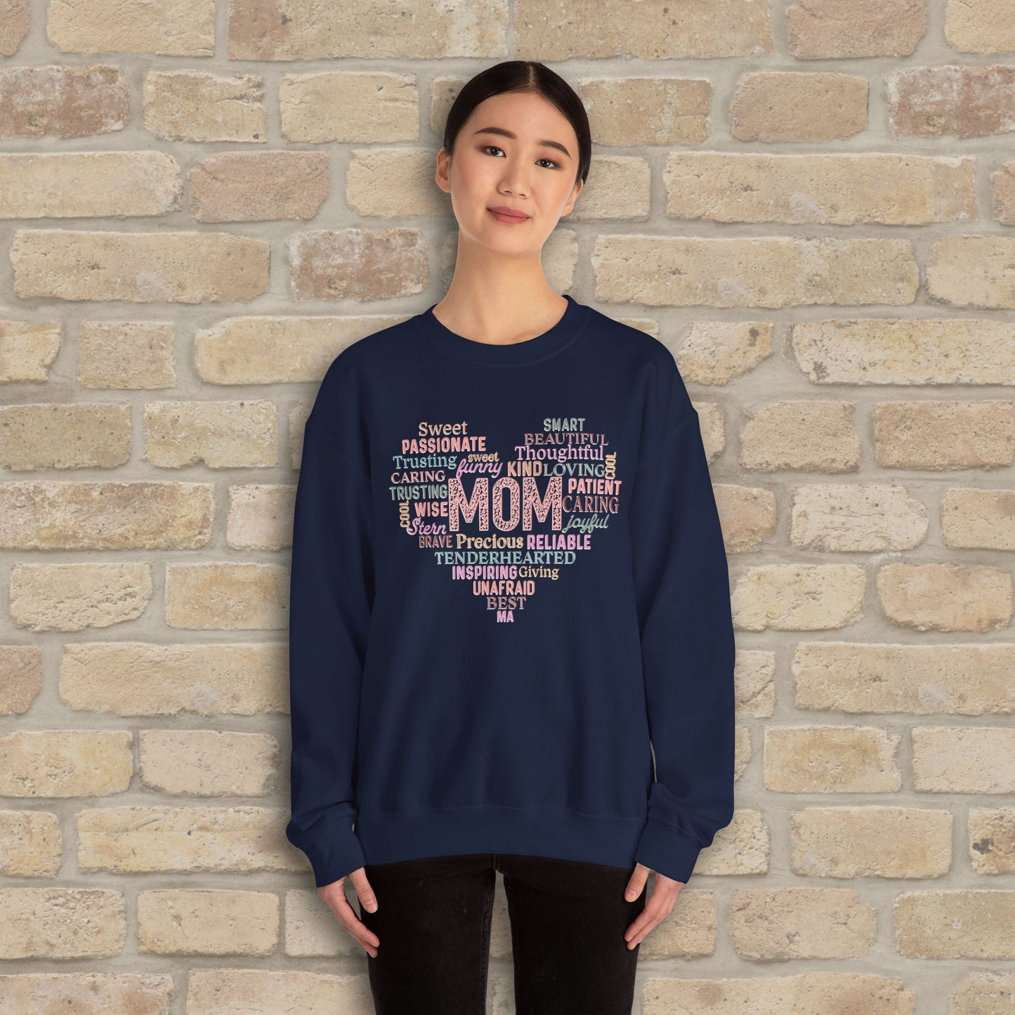 Text Only Mom Heart Shaped Attributes Sweatshirt - Vibrant Styles