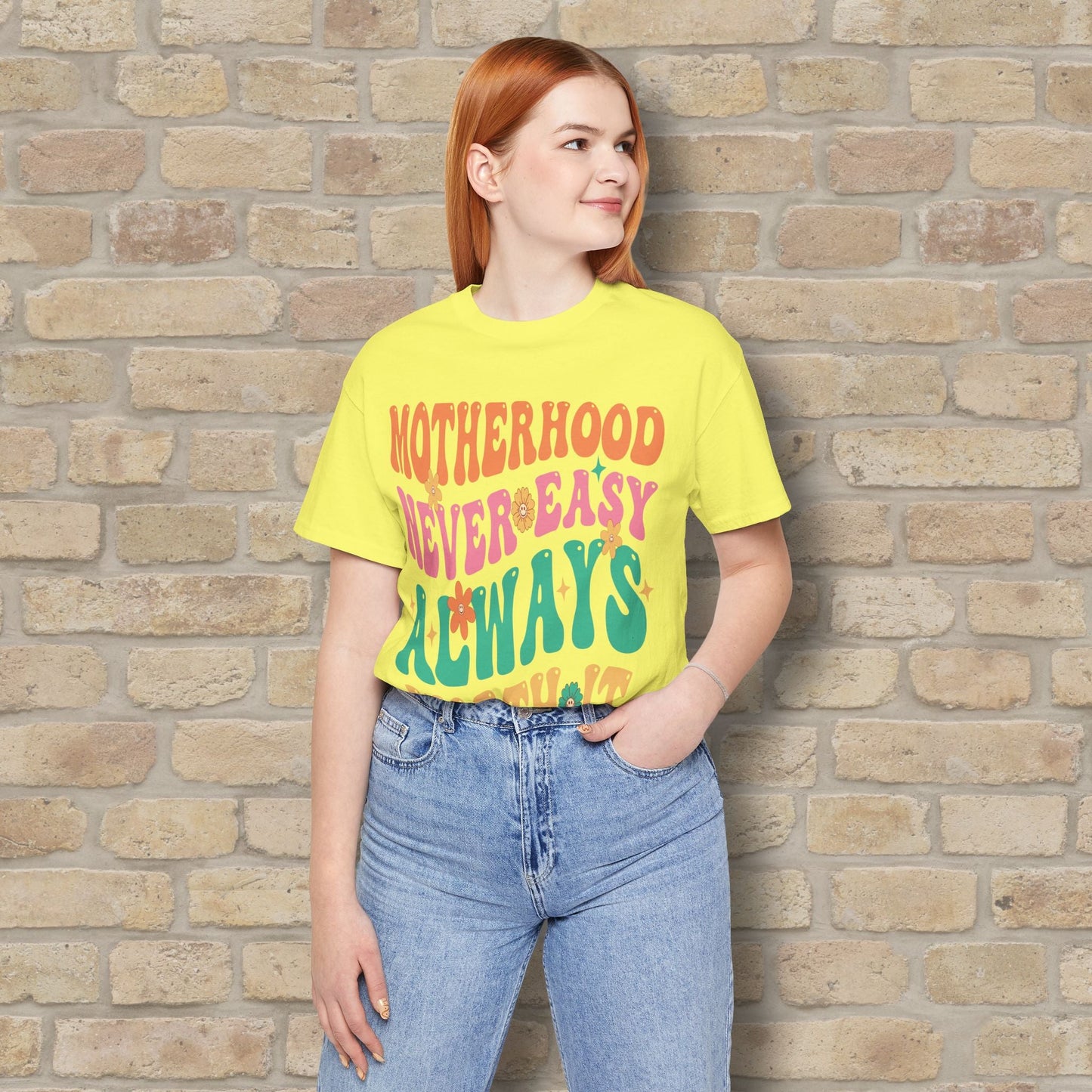 Mostly Text T-Shirts Motherhood. Never Easy. Always Worth It. Tee - Vibrant Styles
