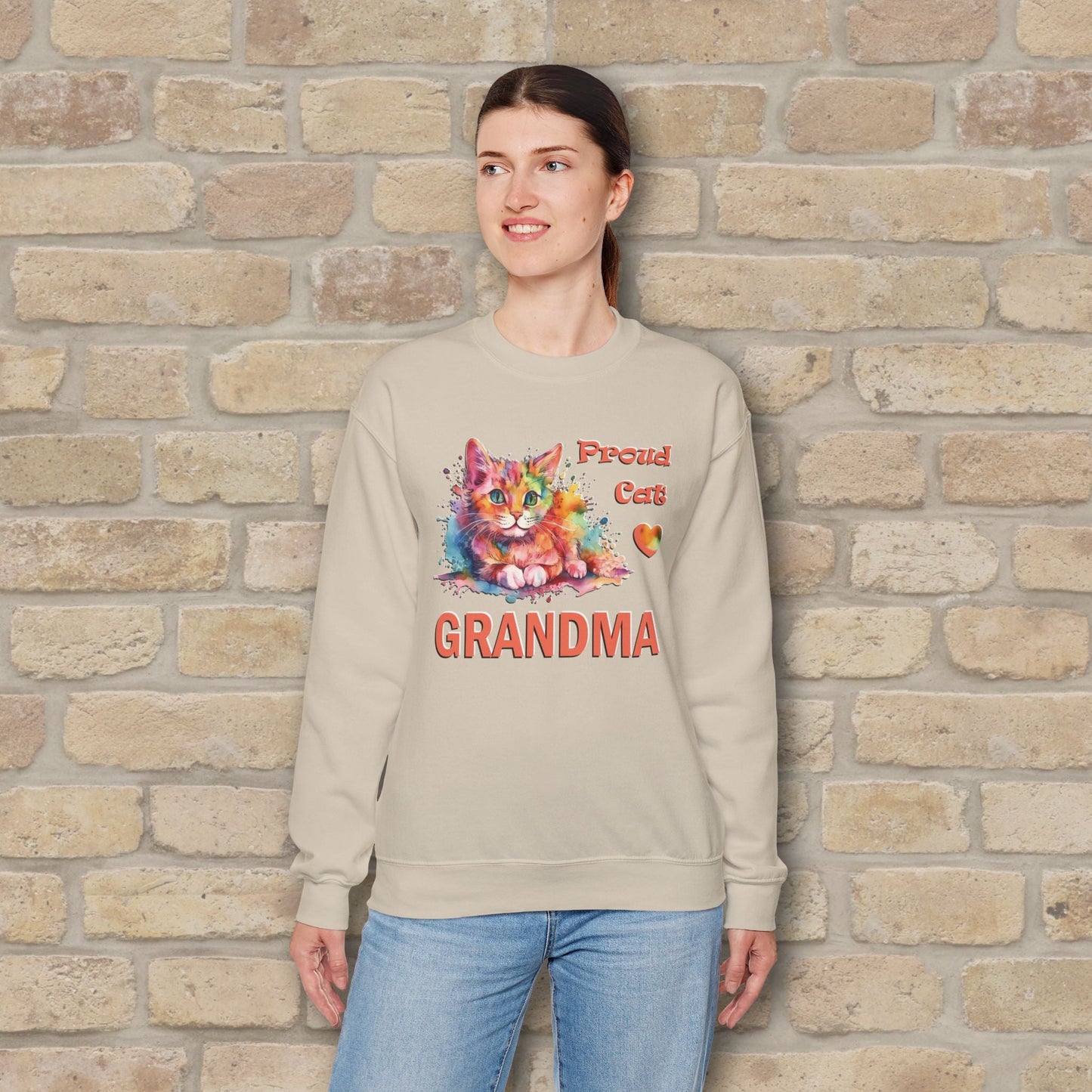 Graphic & Text Proud Cat Grandma Sweatshirt - Vibrant Styles