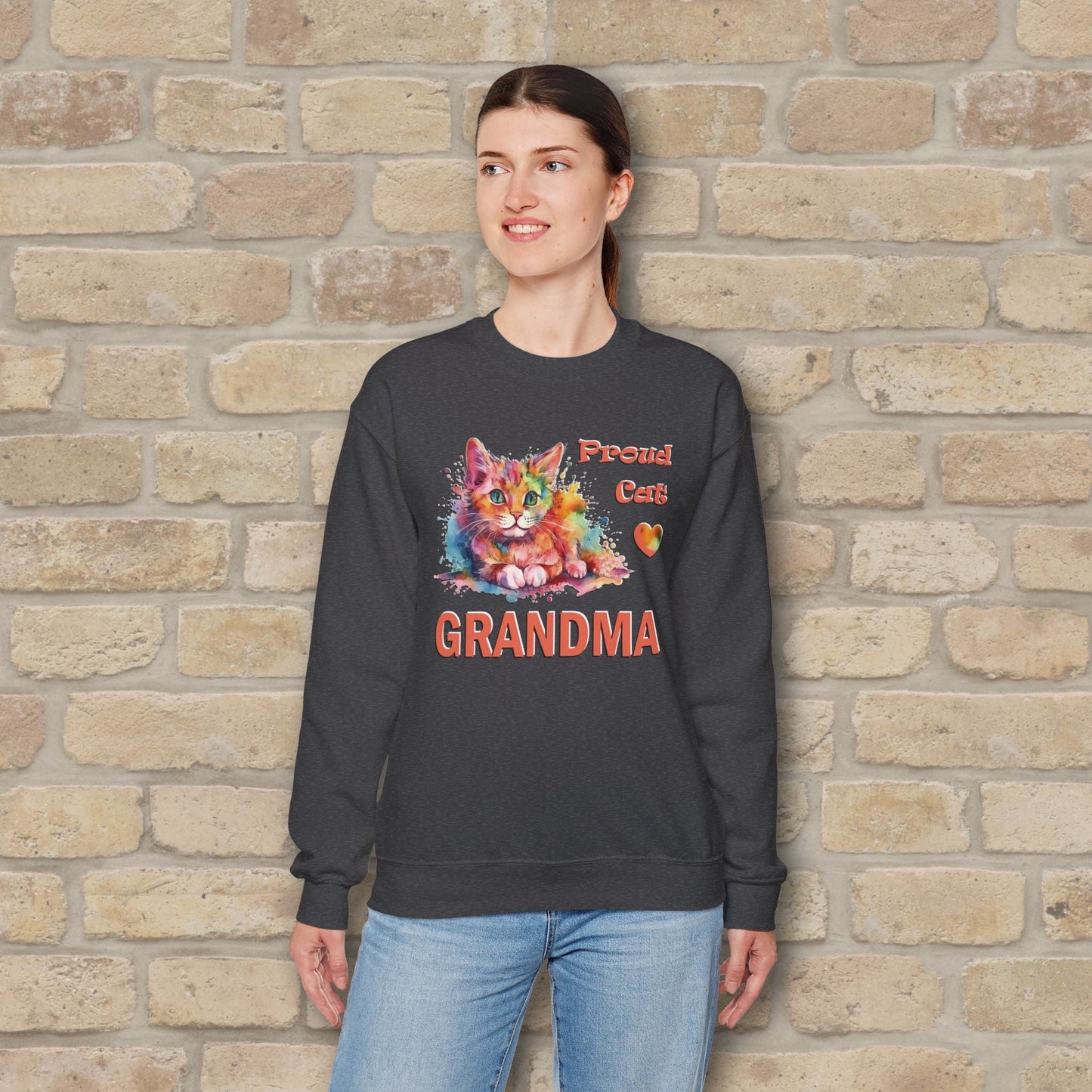 Graphic & Text Proud Cat Grandma Sweatshirt - Vibrant Styles