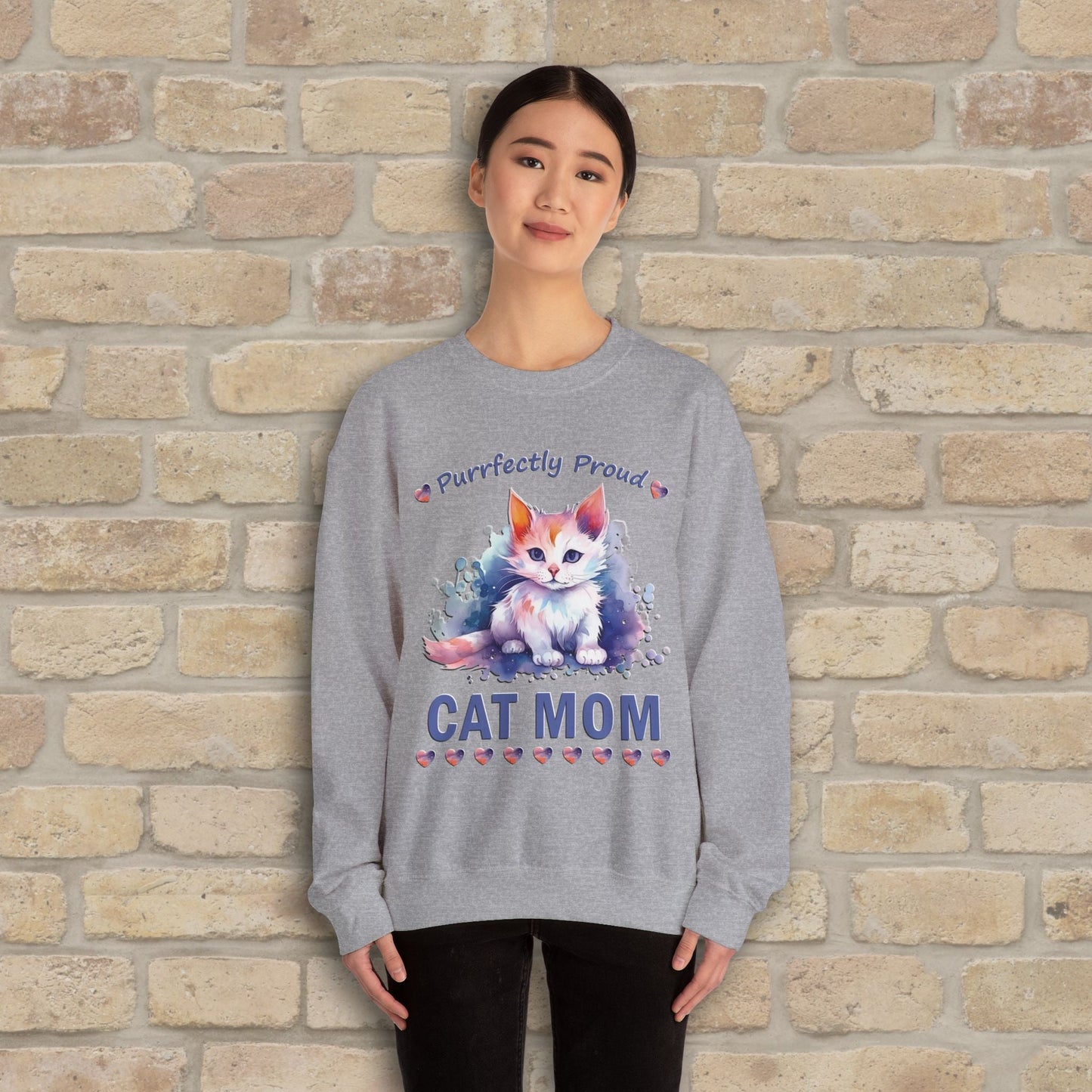 Graphic & Text Purrfectly Proud Cat Mom Sweatshirt - Vibrant Styles