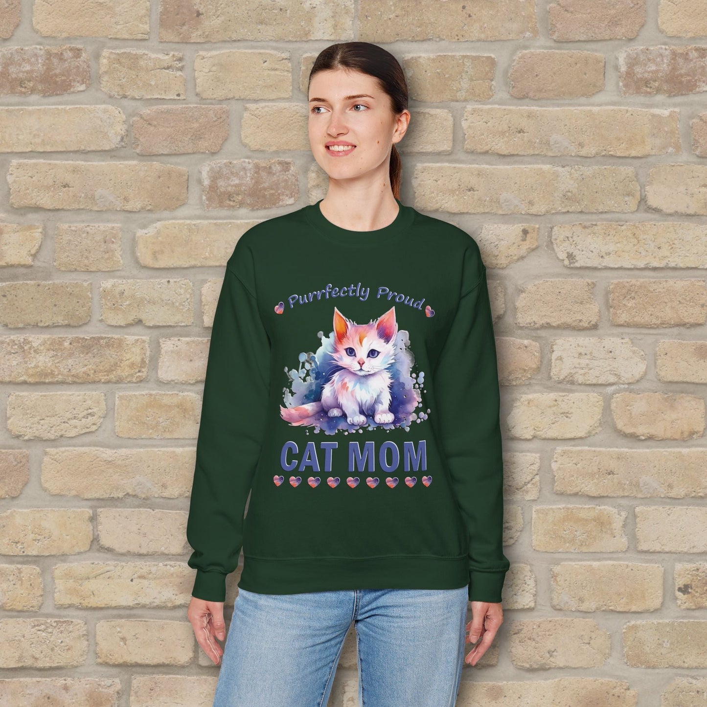 Graphic & Text Purrfectly Proud Cat Mom Sweatshirt - Vibrant Styles