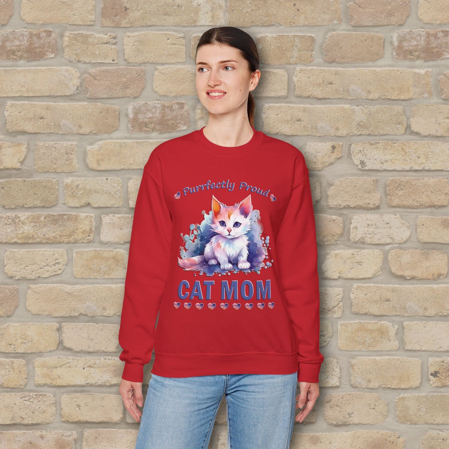 Graphic & Text Purrfectly Proud Cat Mom Sweatshirt - Vibrant Styles