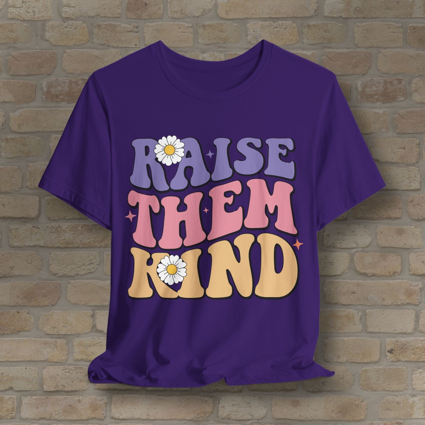 Mostly Text T-Shirts Raise Them Kind Retro Parenting Tee - Vibrant Styles