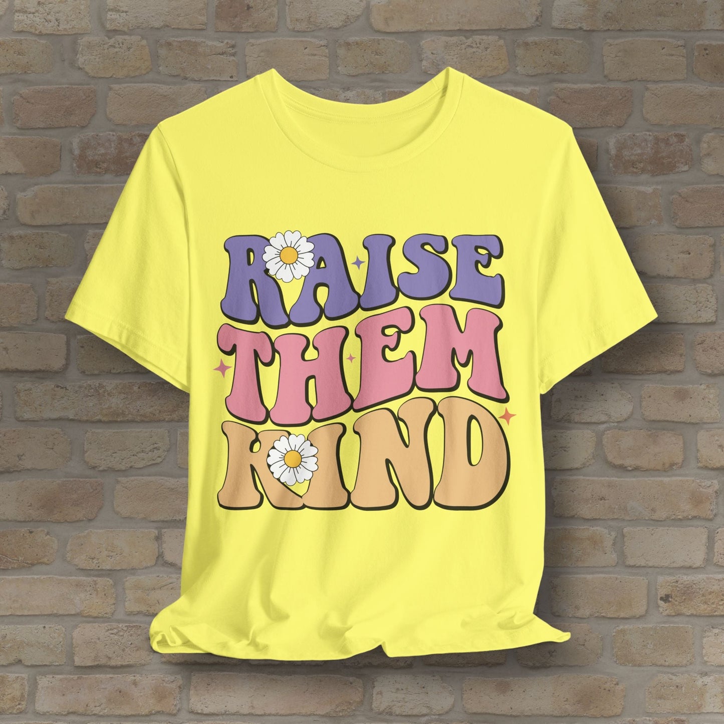 Mostly Text T-Shirts Raise Them Kind Retro Parenting Tee - Vibrant Styles