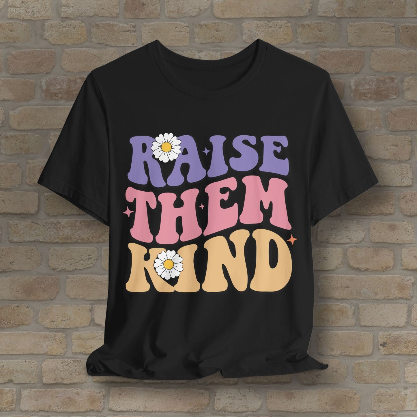 Mostly Text T-Shirts Raise Them Kind Retro Parenting Tee - Vibrant Styles