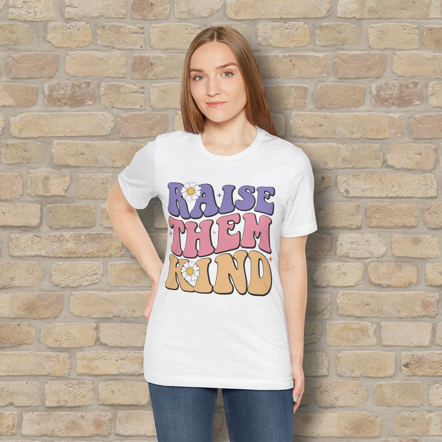 Mostly Text T-Shirts Raise Them Kind Retro Parenting Tee - Vibrant Styles