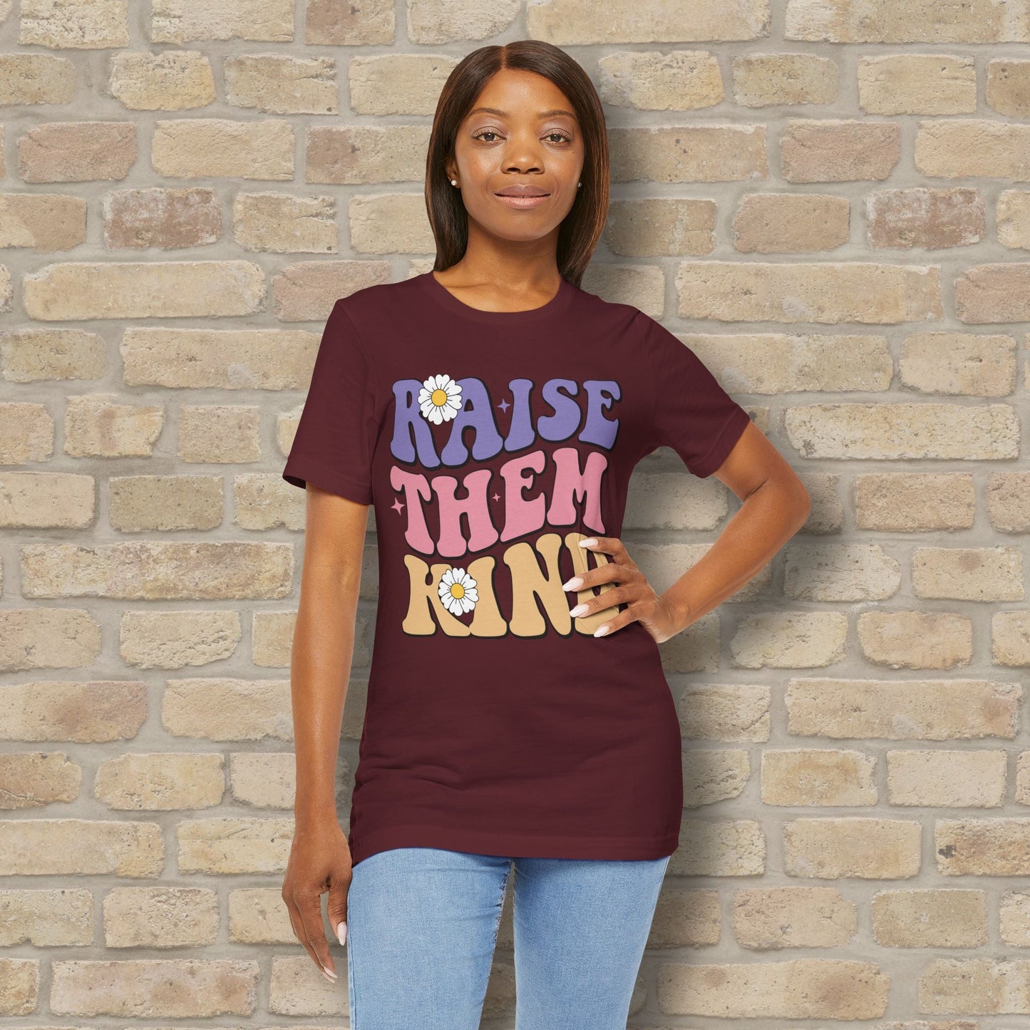 Mostly Text T-Shirts Raise Them Kind Retro Parenting Tee - Vibrant Styles