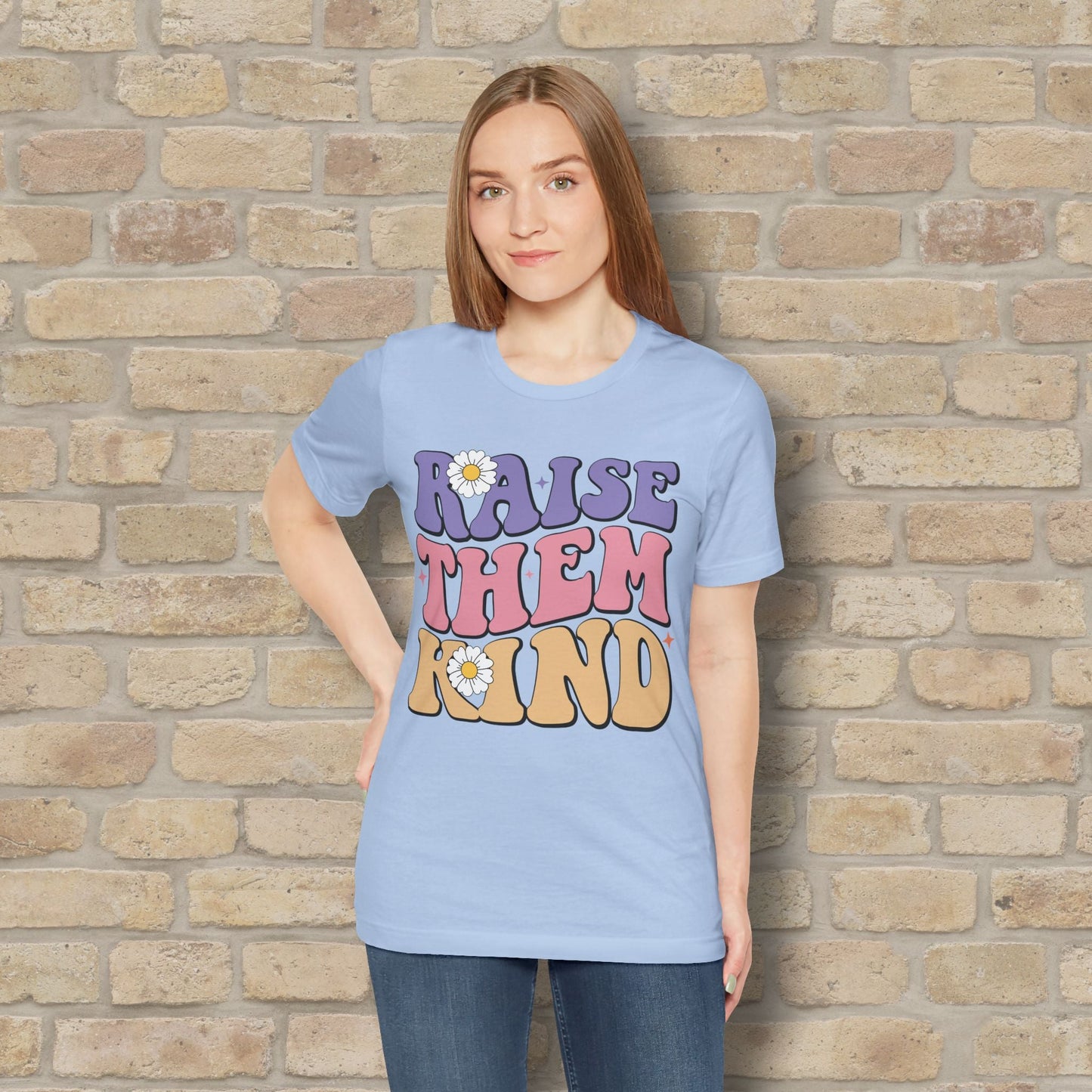 Mostly Text T-Shirts Raise Them Kind Retro Parenting Tee - Vibrant Styles